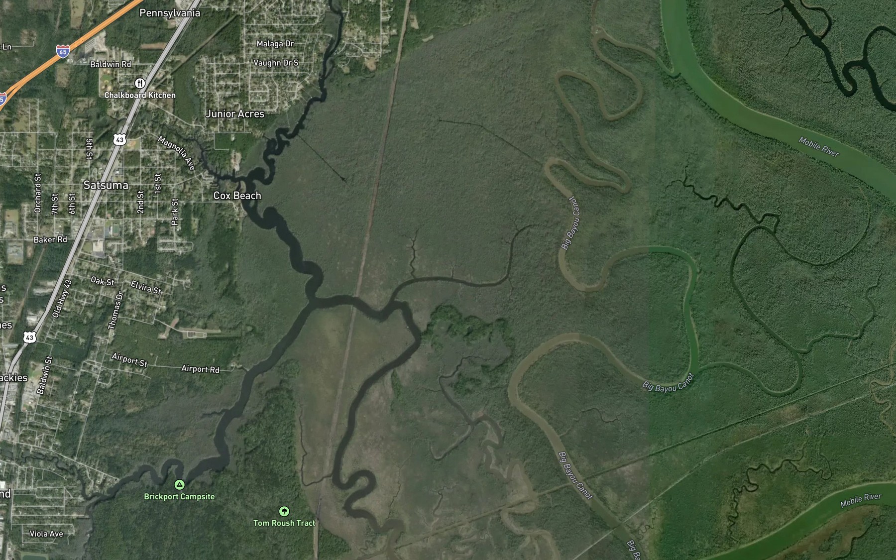 Satellite map of the Little Catfish Bayou