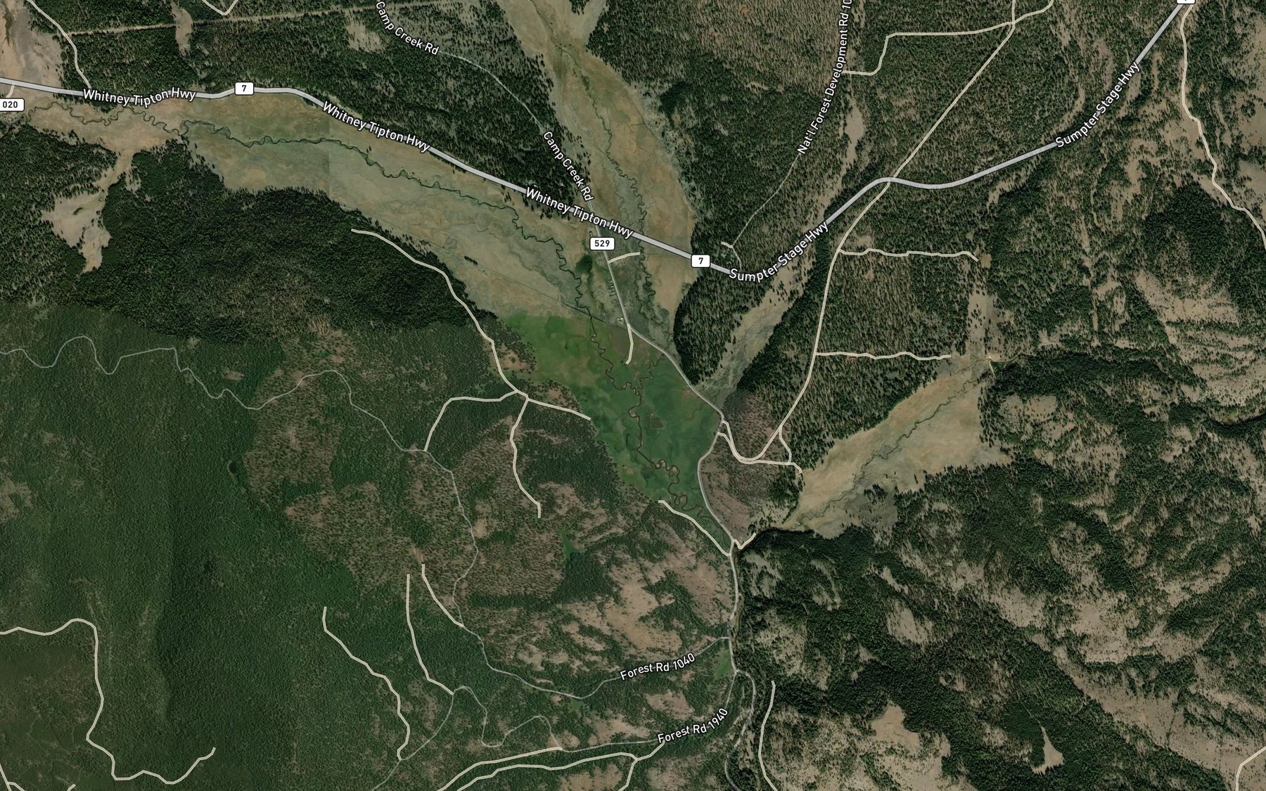 Satellite map of the Camp Creek