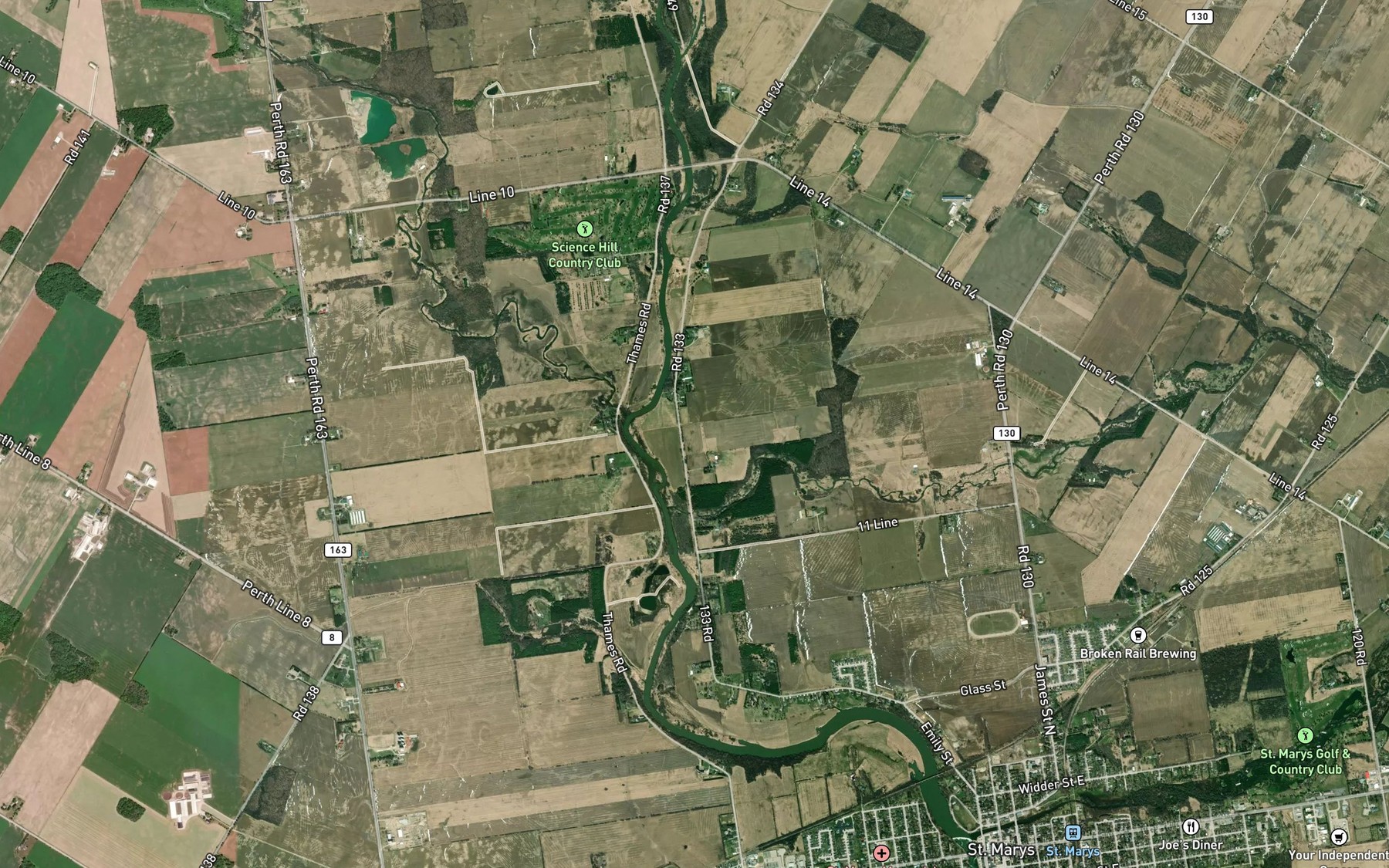 Satellite map of the Flat Creek