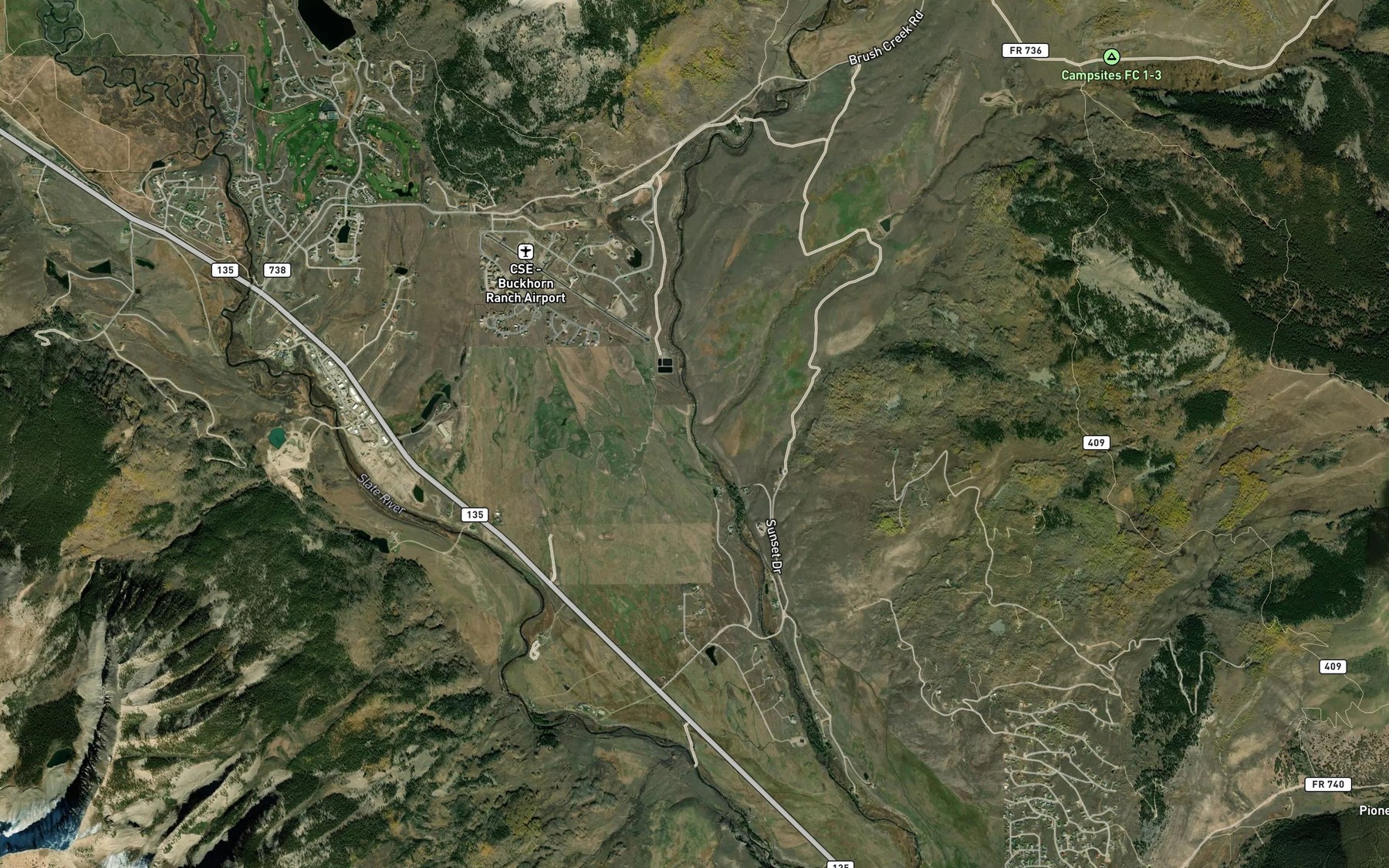 Satellite map of the Farris Creek