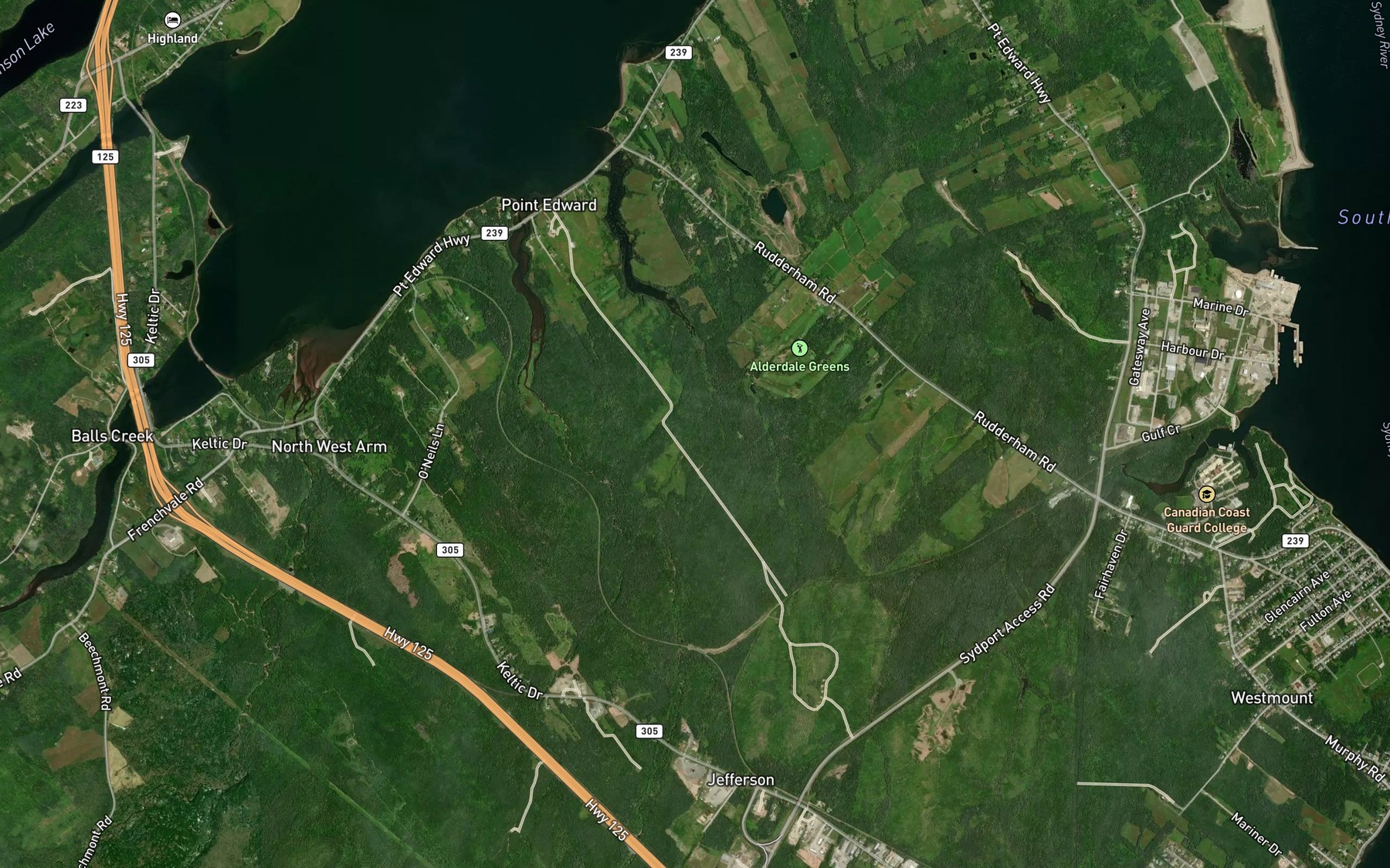 Satellite map of the Watsons Creek