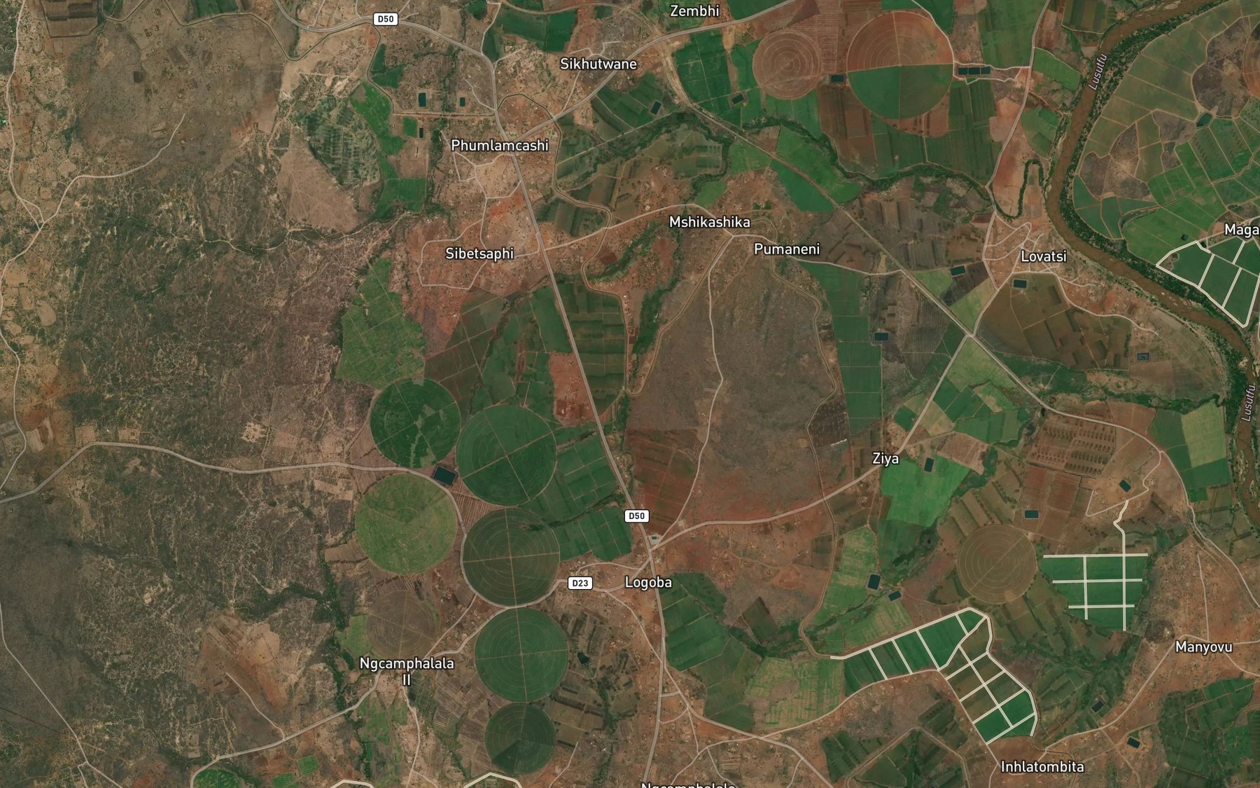 Satellite map of the Lower Usuthu Main Canal South