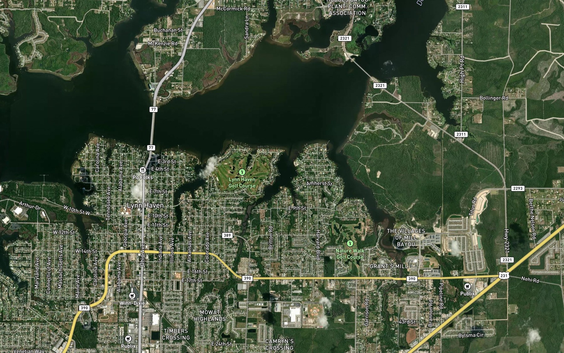 Satellite map of the Beatty Bayou