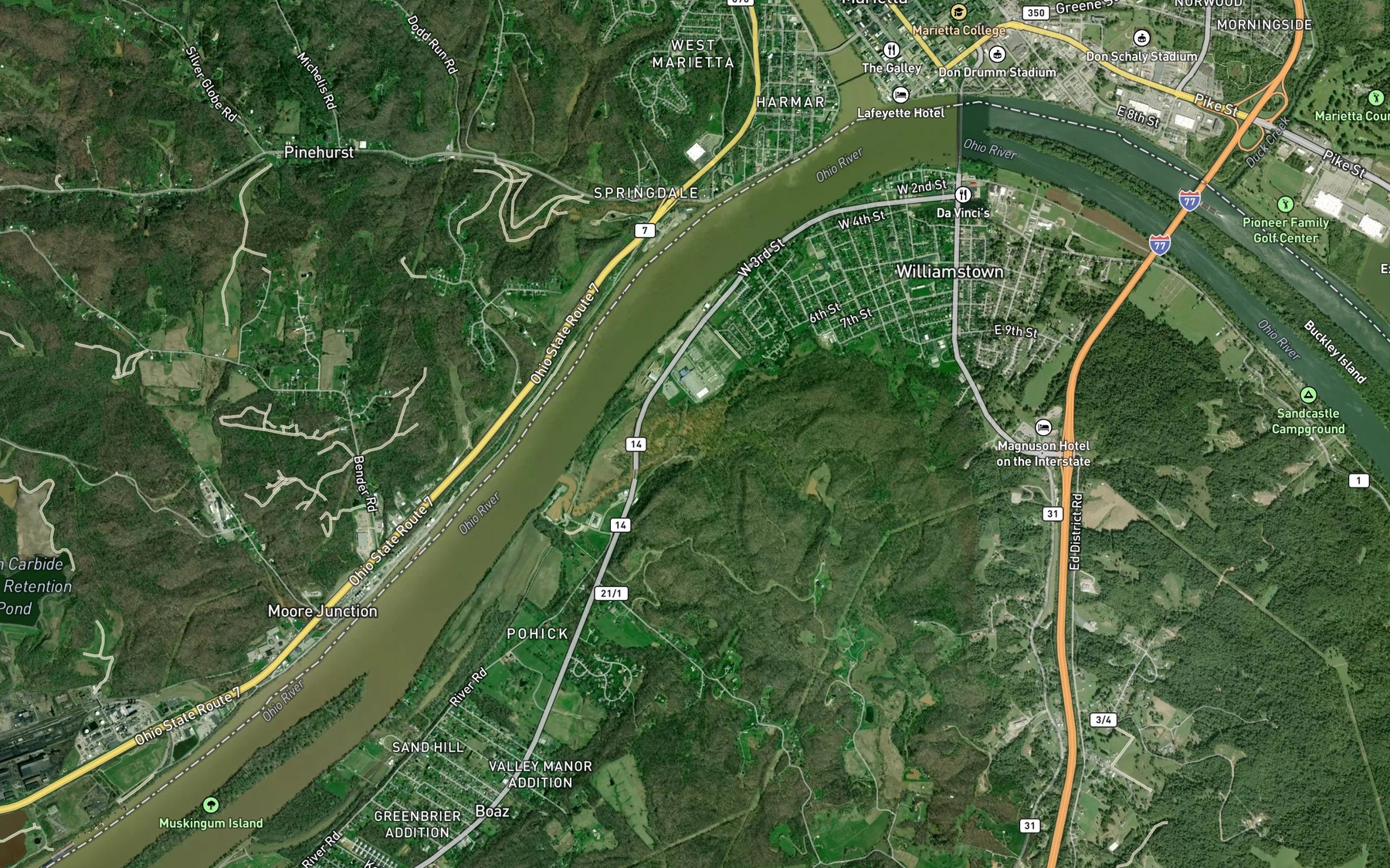 Satellite map of the Williams Creek