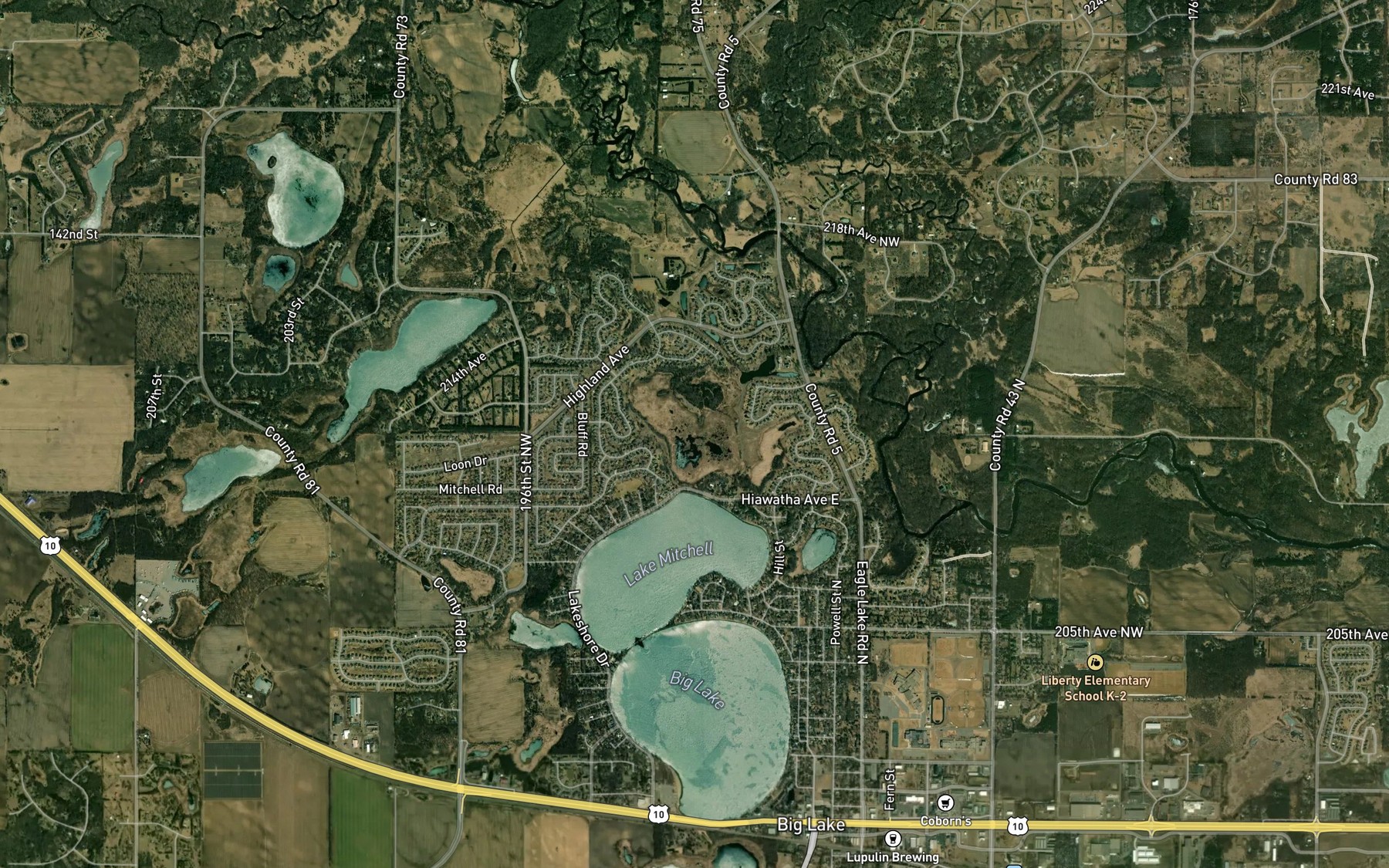 Satellite map of the McDowall Lake