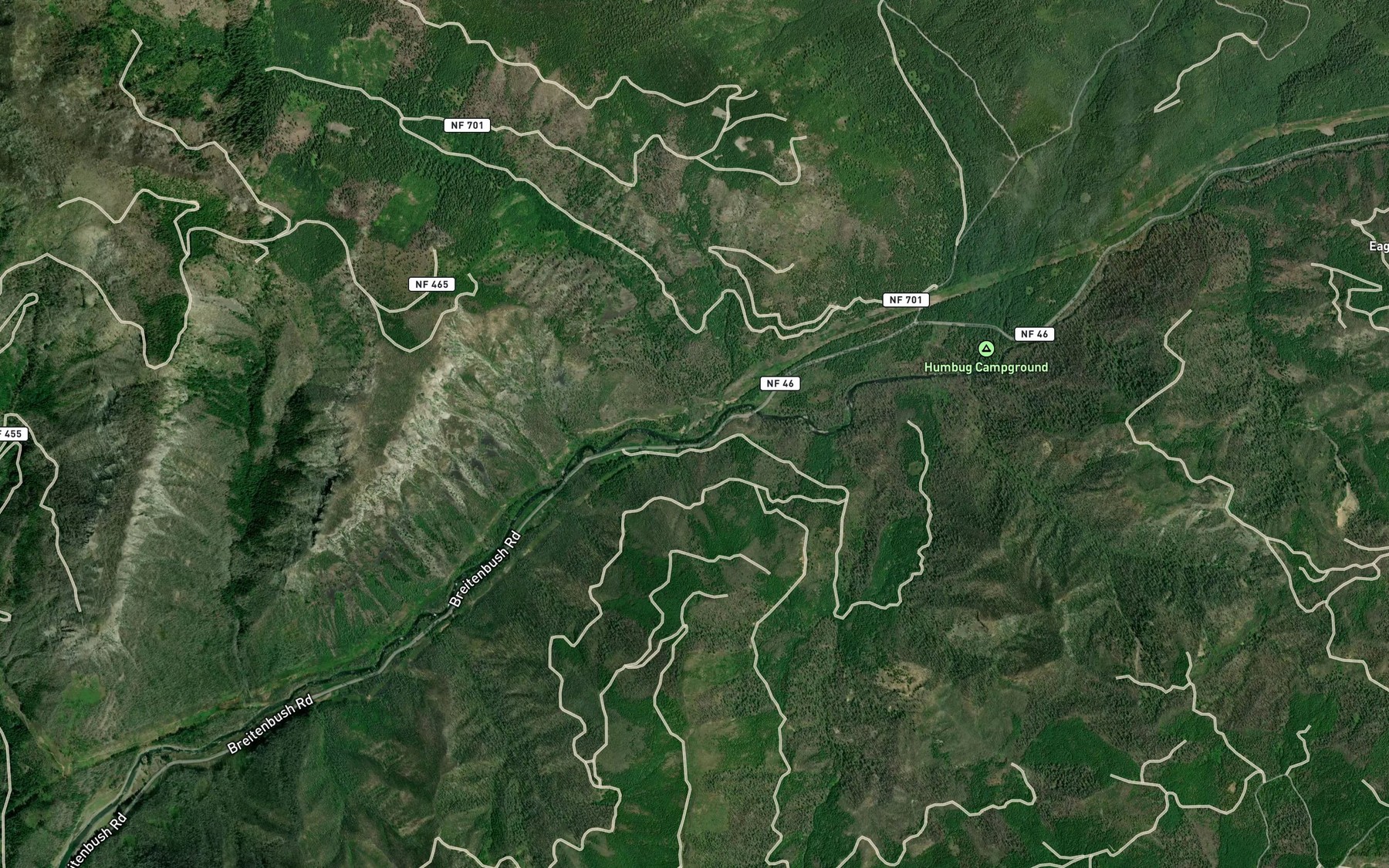 Satellite map of the Byars Creek