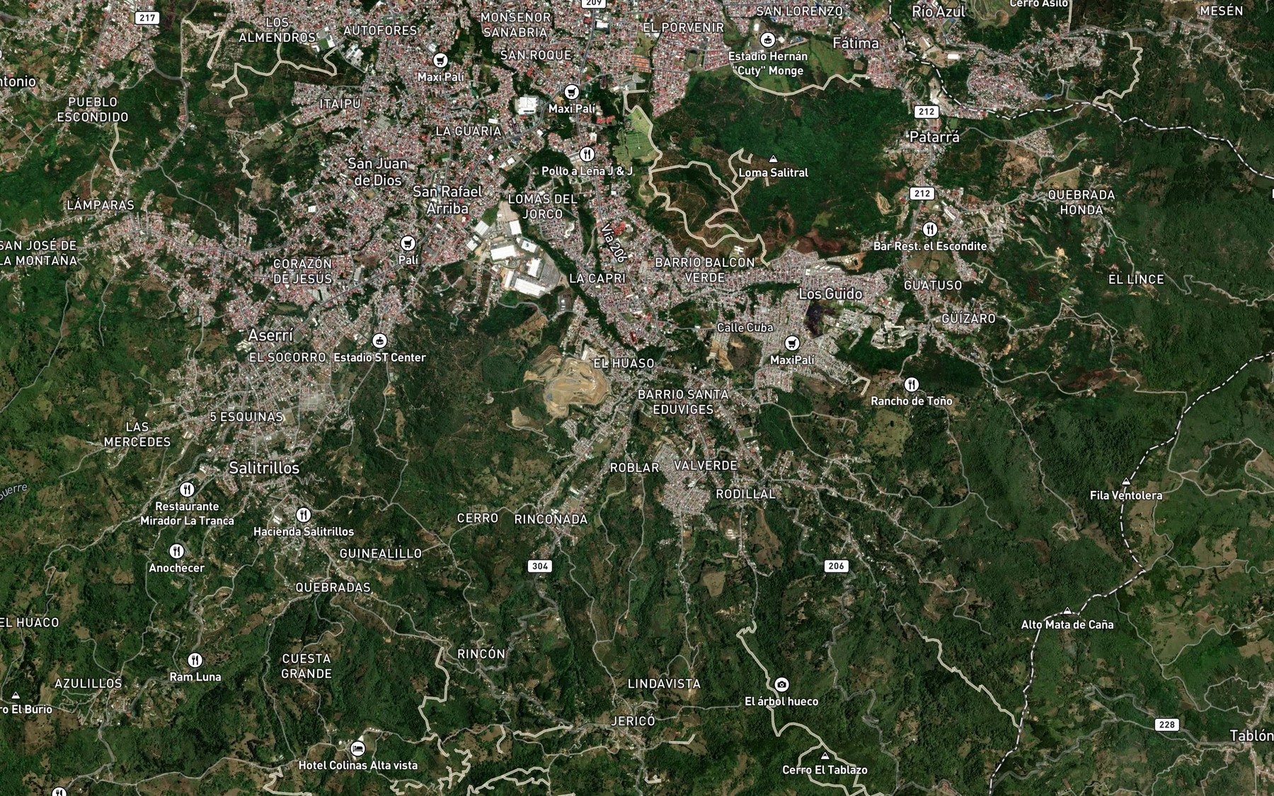 Satellite map of the Quebrada Llano