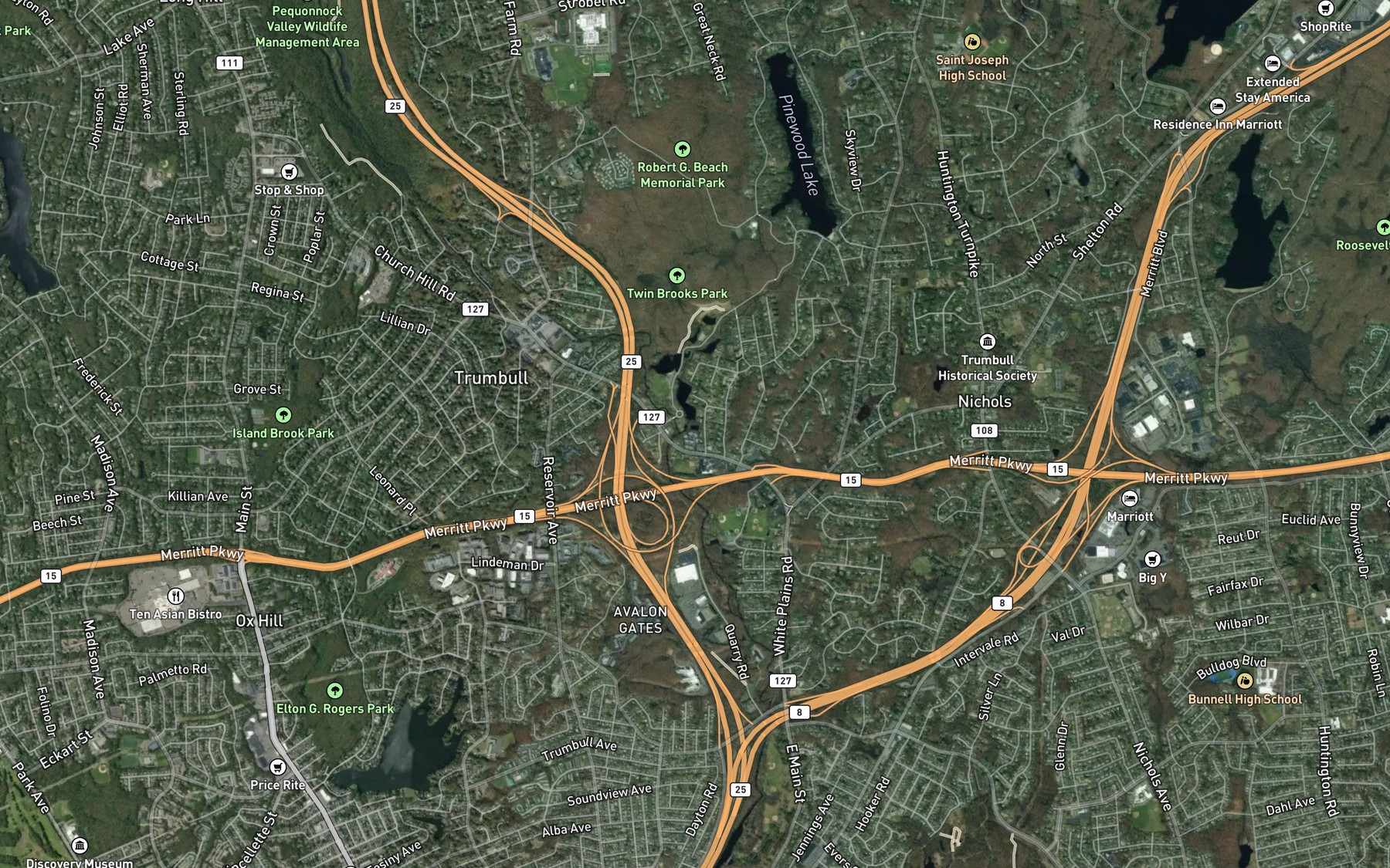 Satellite map of the Booth Hill Brook