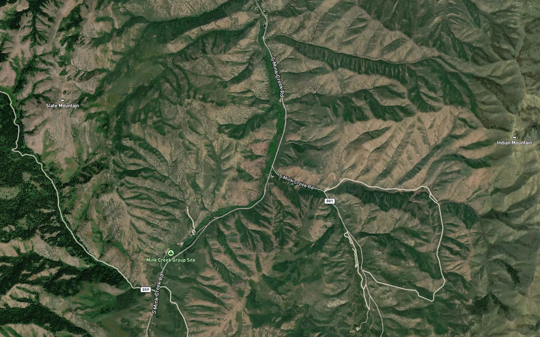Satellite map of the East Fork Mink Creek