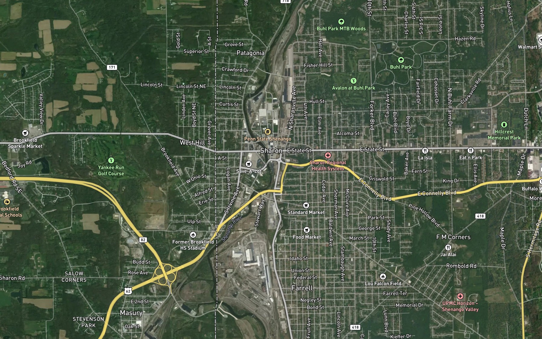 Satellite map of the Pine Run