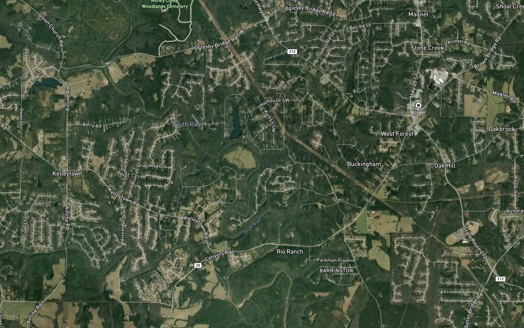 Satellite map of the Bailey Creek