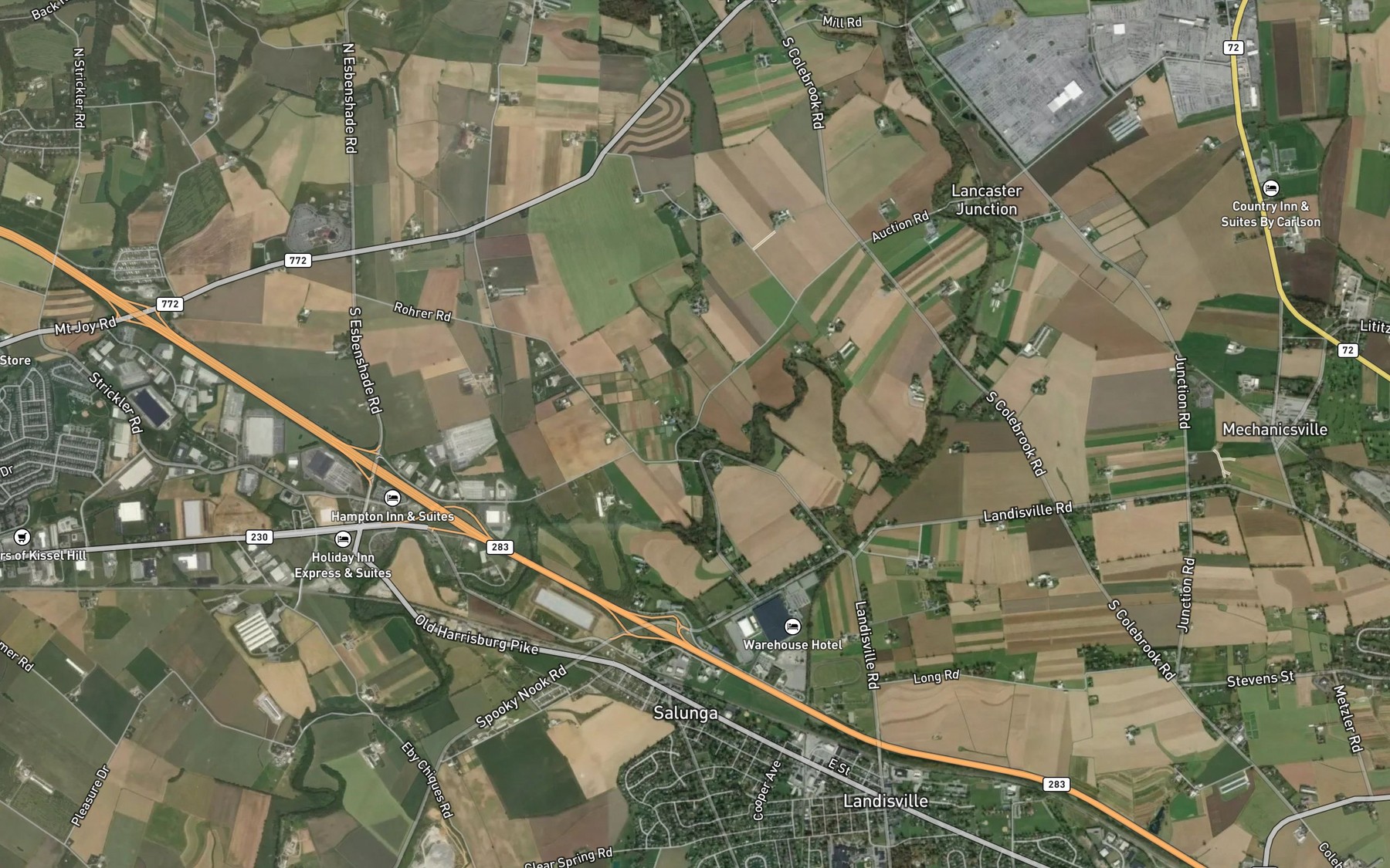 Satellite map of the Dellinger Run