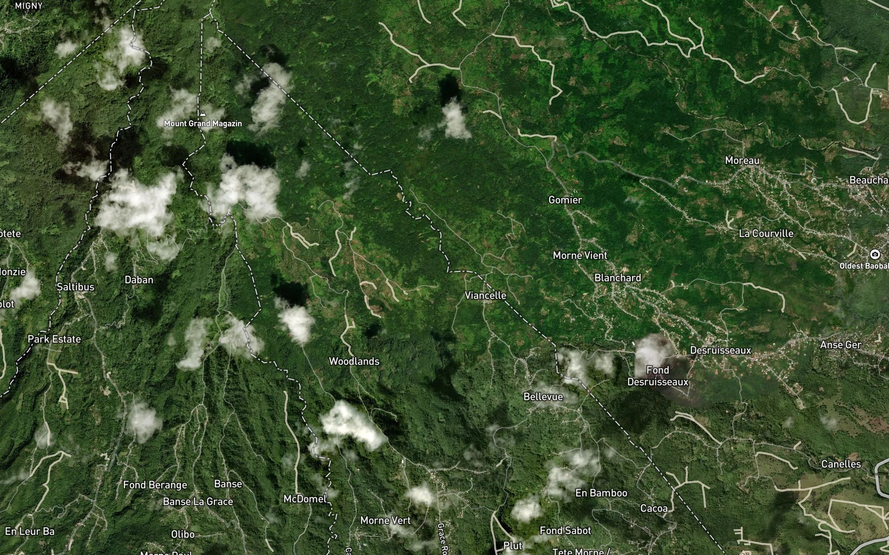 Satellite map of the Chateau Belair River