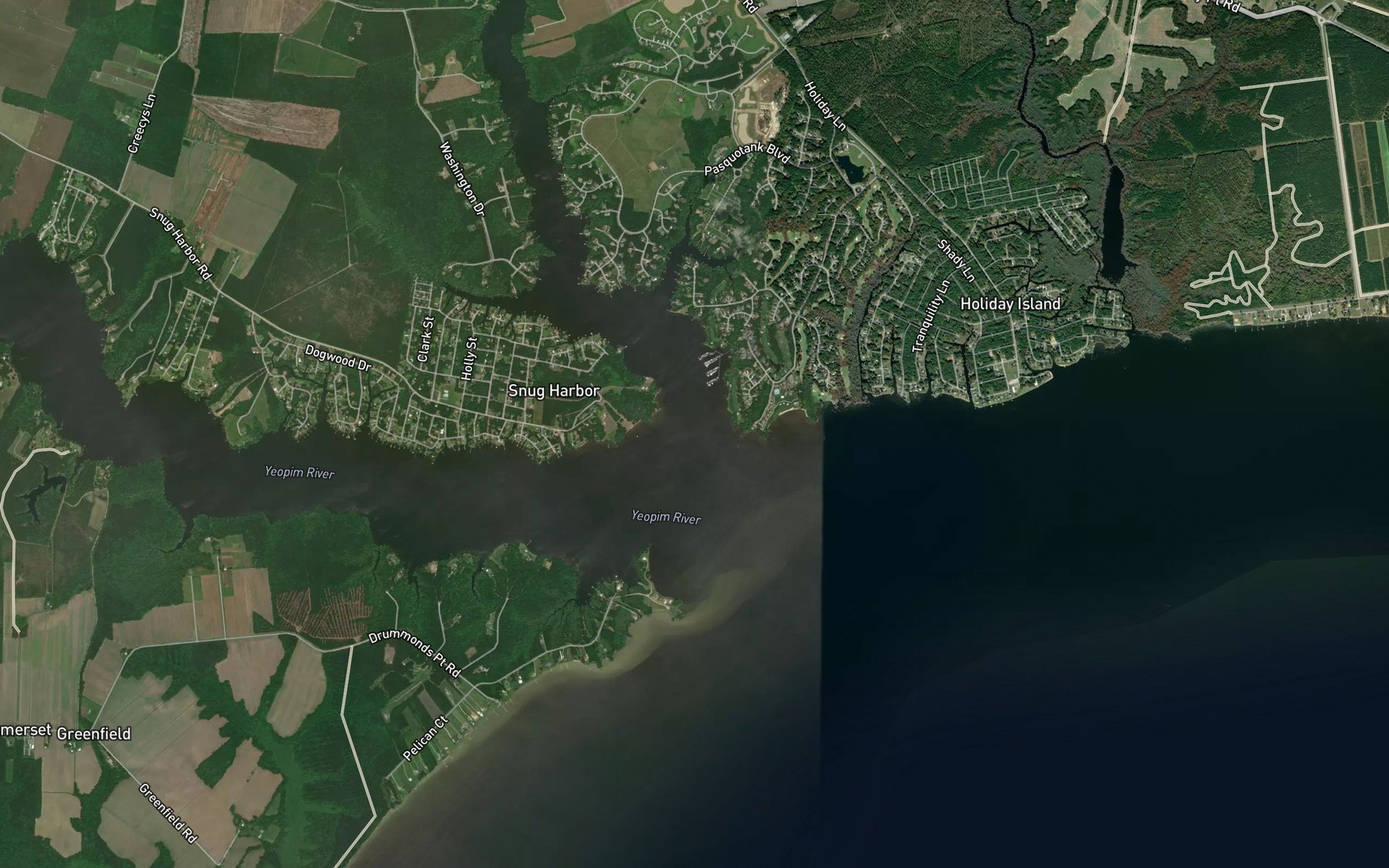 Satellite map of the Yeopim Creek