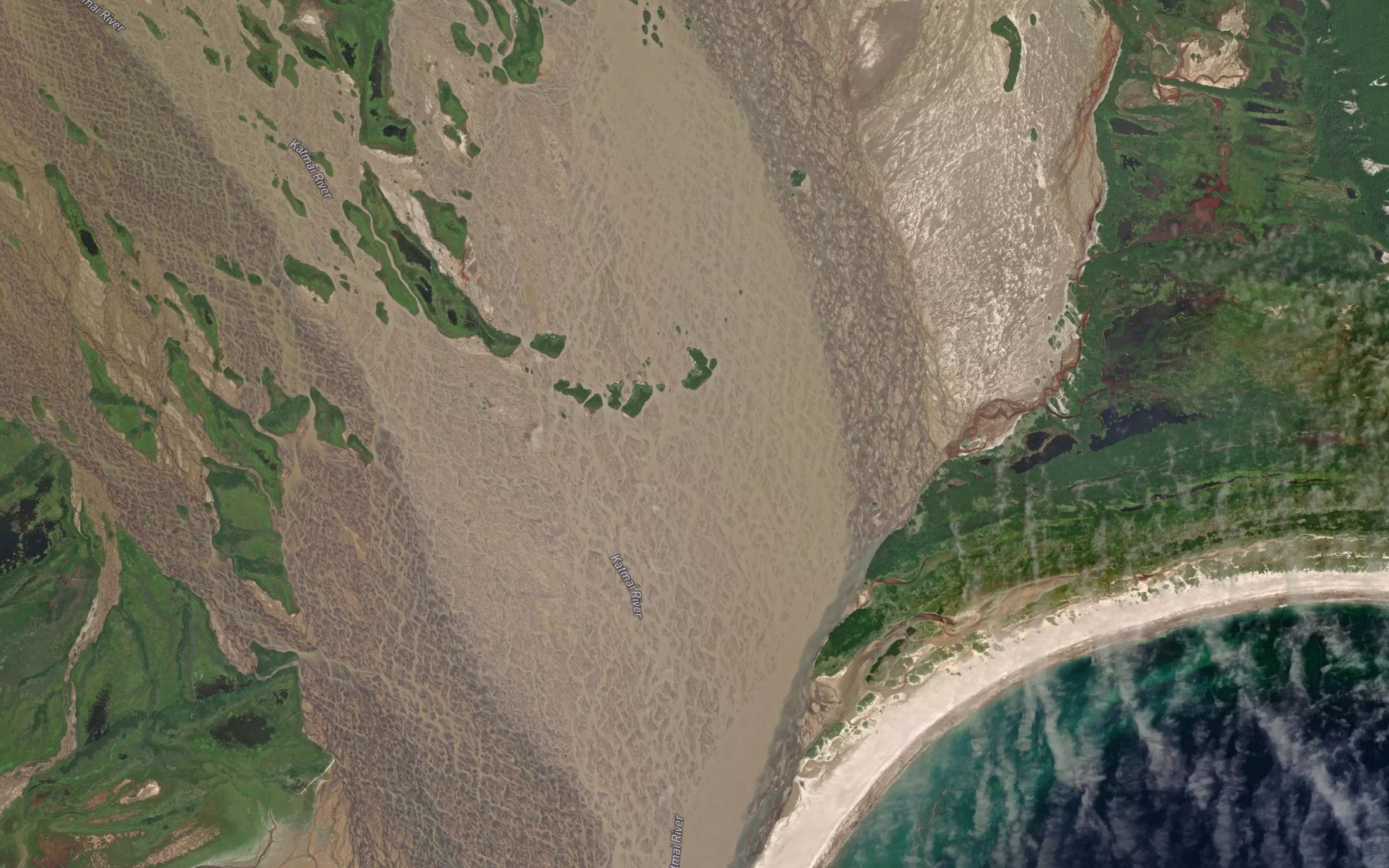 Satellite map of the Katmai River
