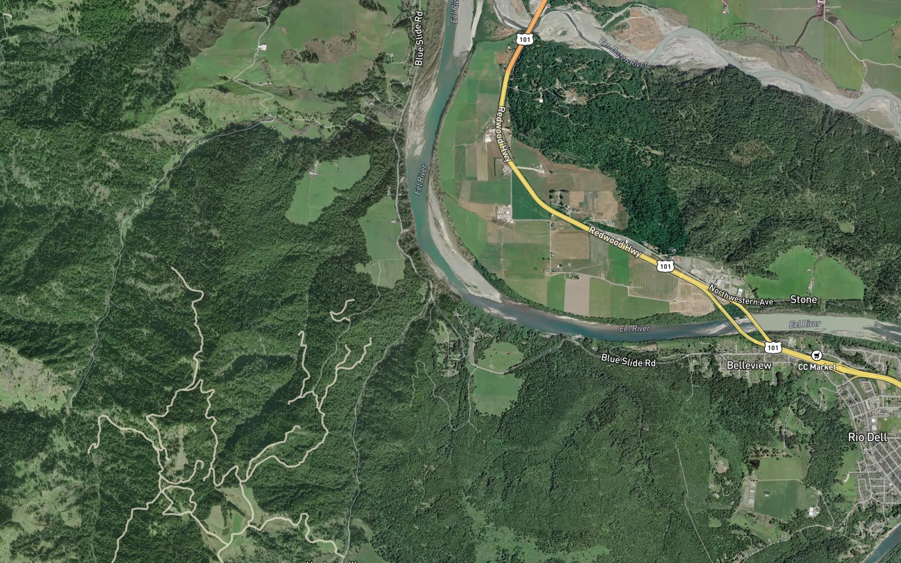 Satellite map of the Howe Creek