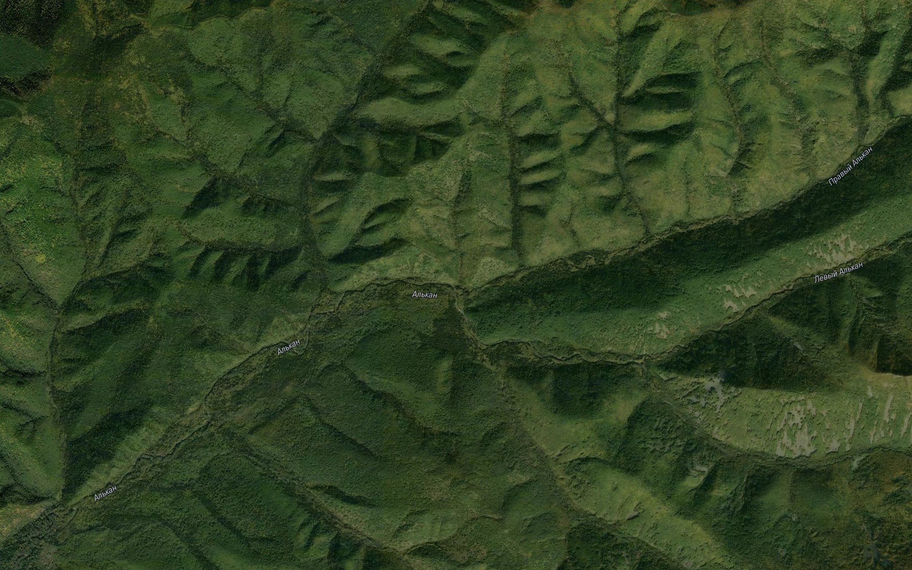 Satellite map of the Pravyy Al'kan