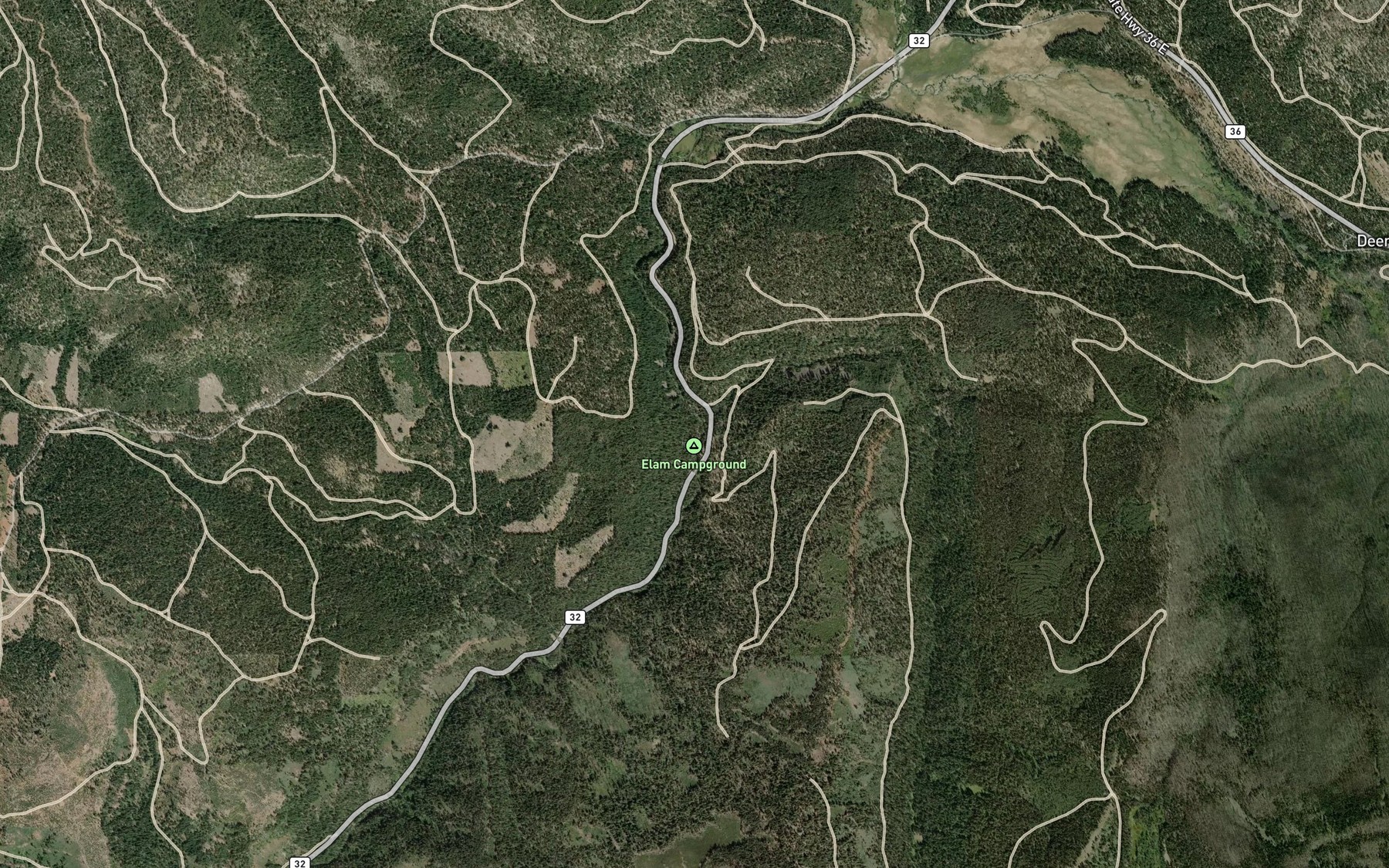 Satellite map of the Elam Creek
