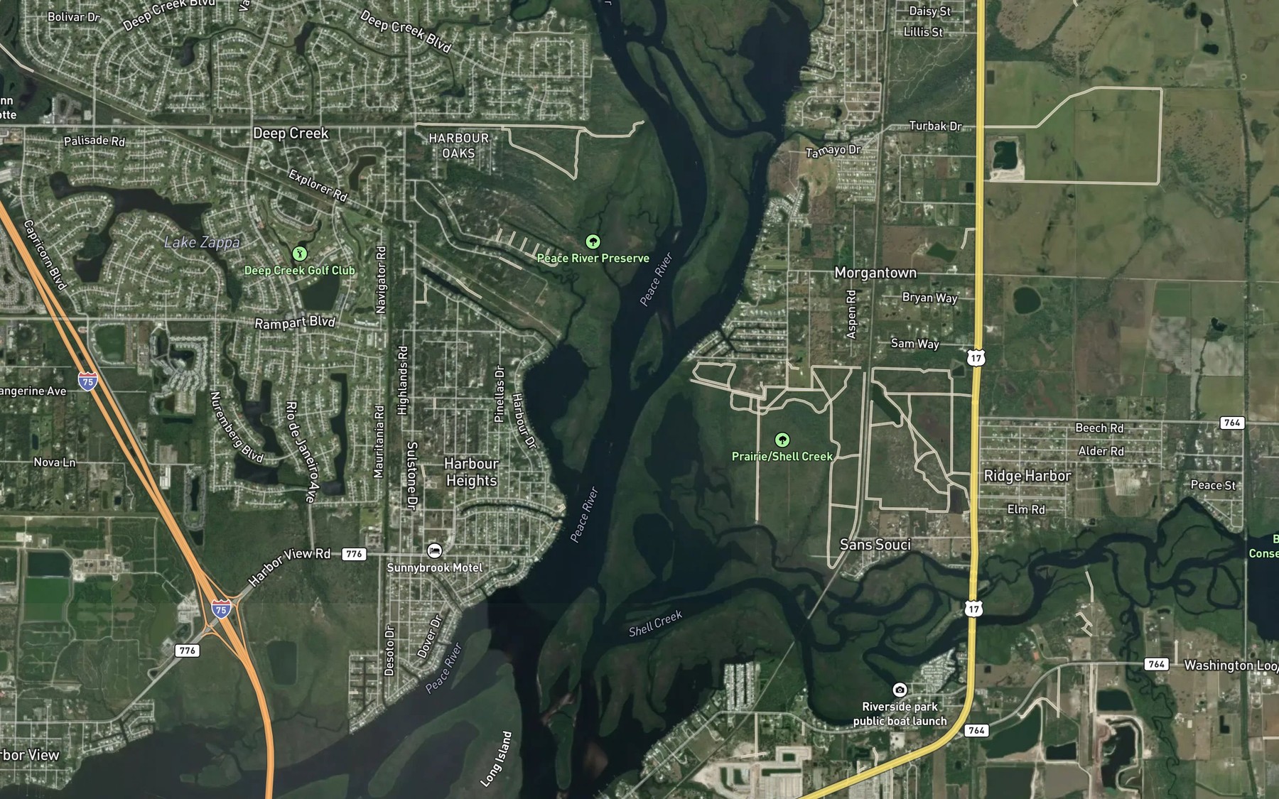 Satellite map of the Hunter Creek