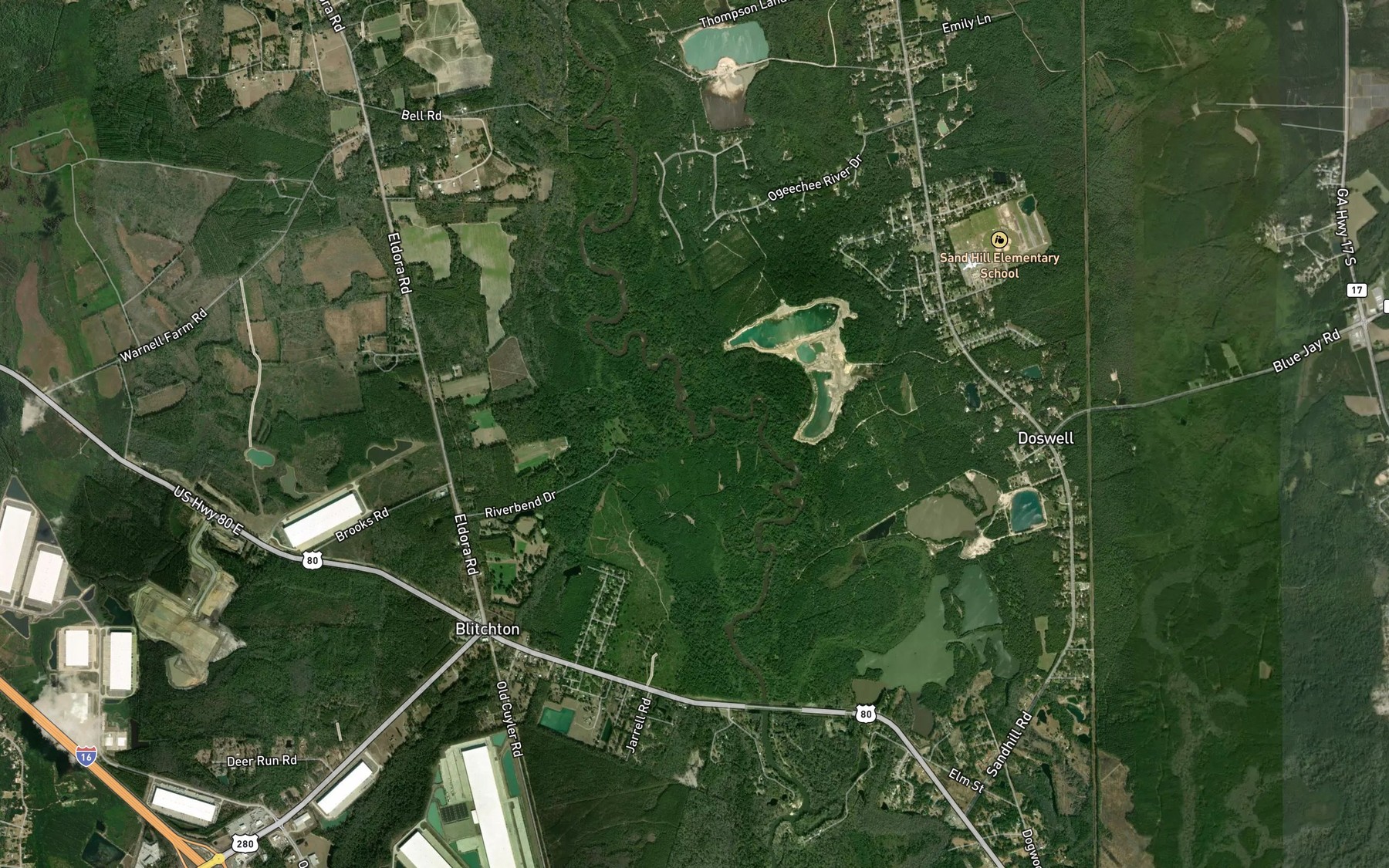 Satellite map of the Miles Branch