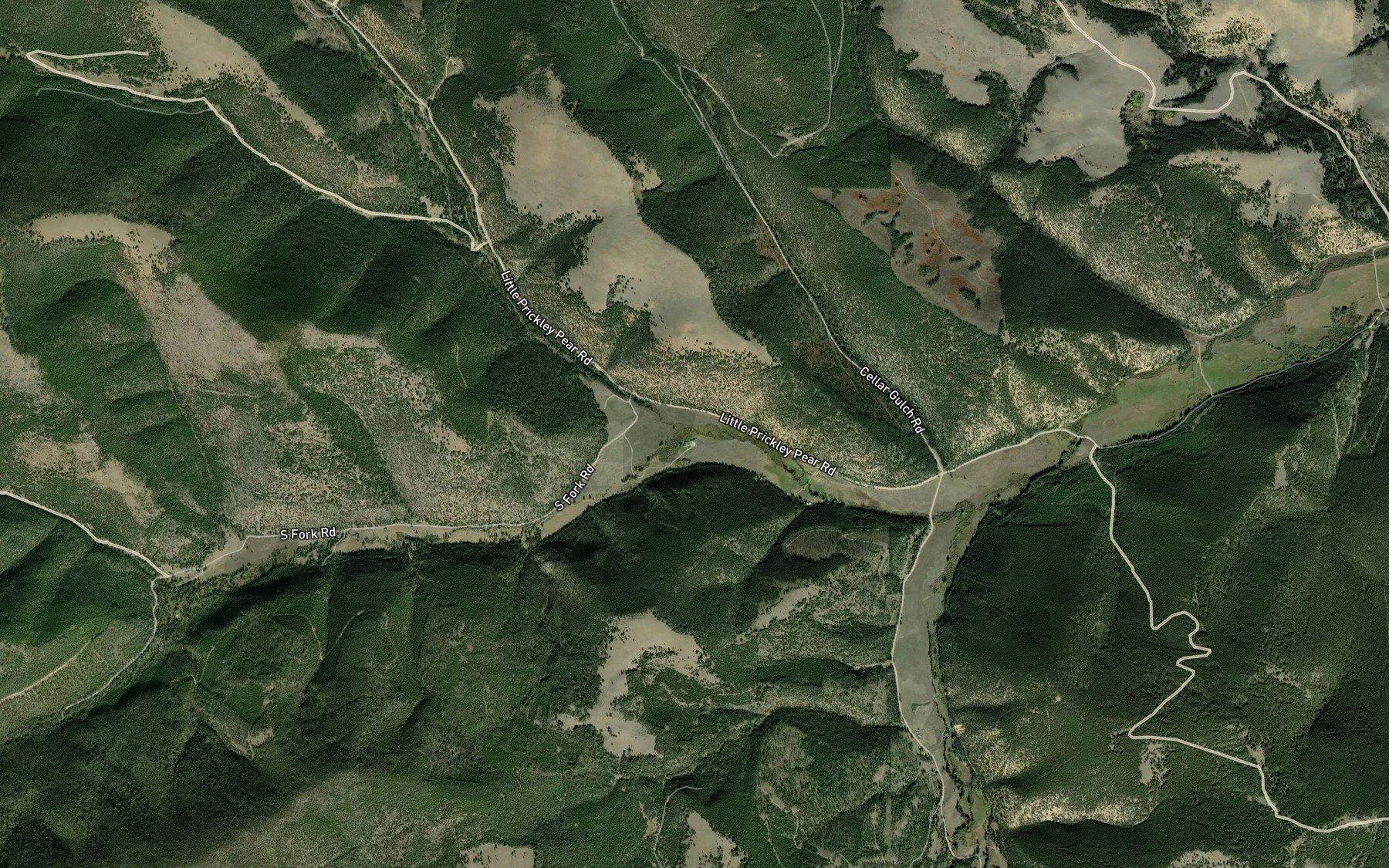 Satellite map of the South Fork Little Prickly Pear Creek