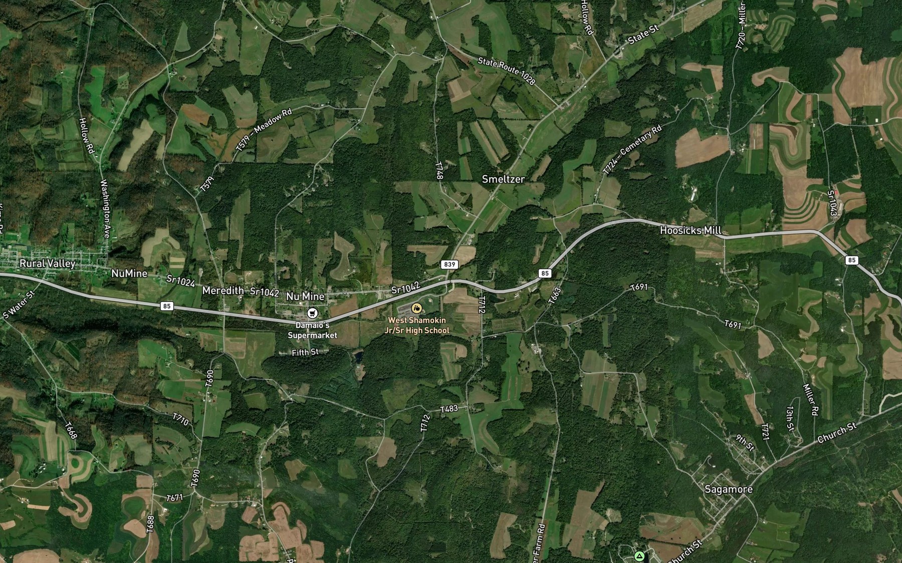 Satellite map of the South Branch Cowanshannock Creek