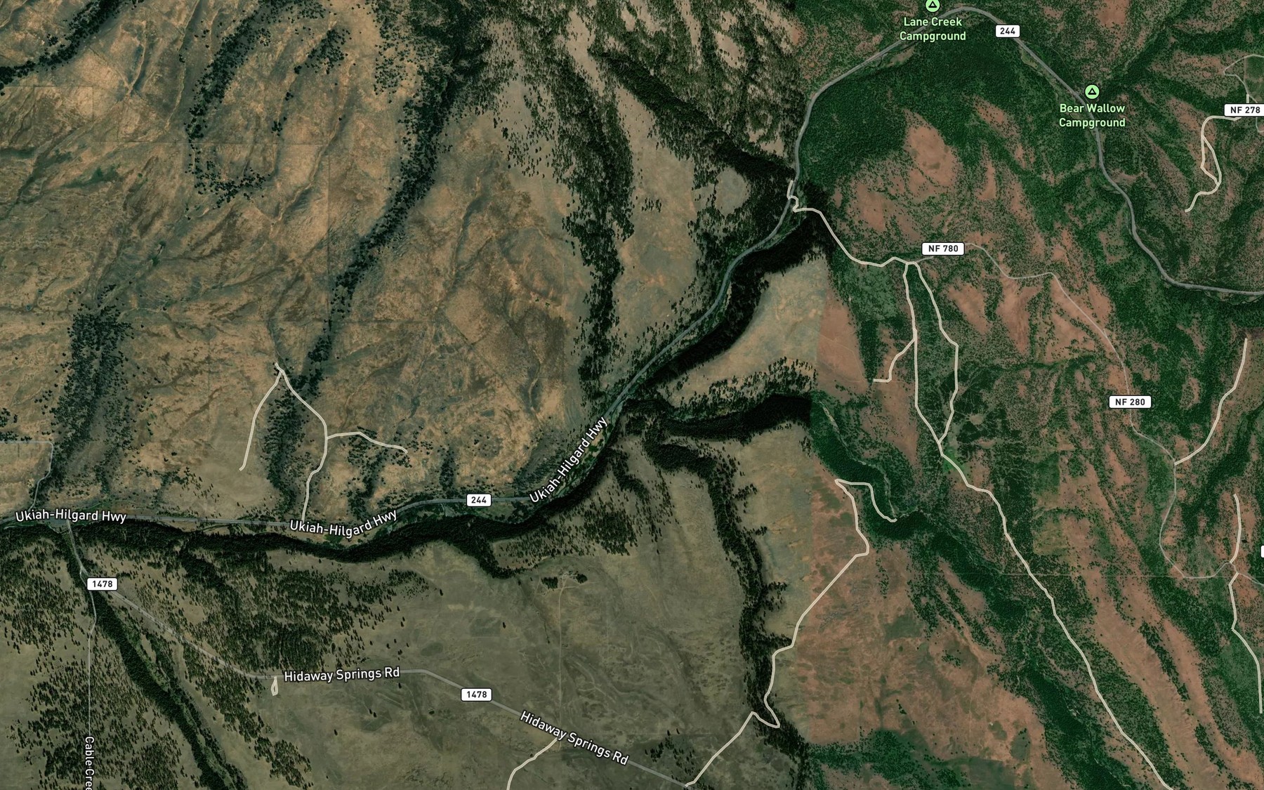 Satellite map of the Hidaway Creek