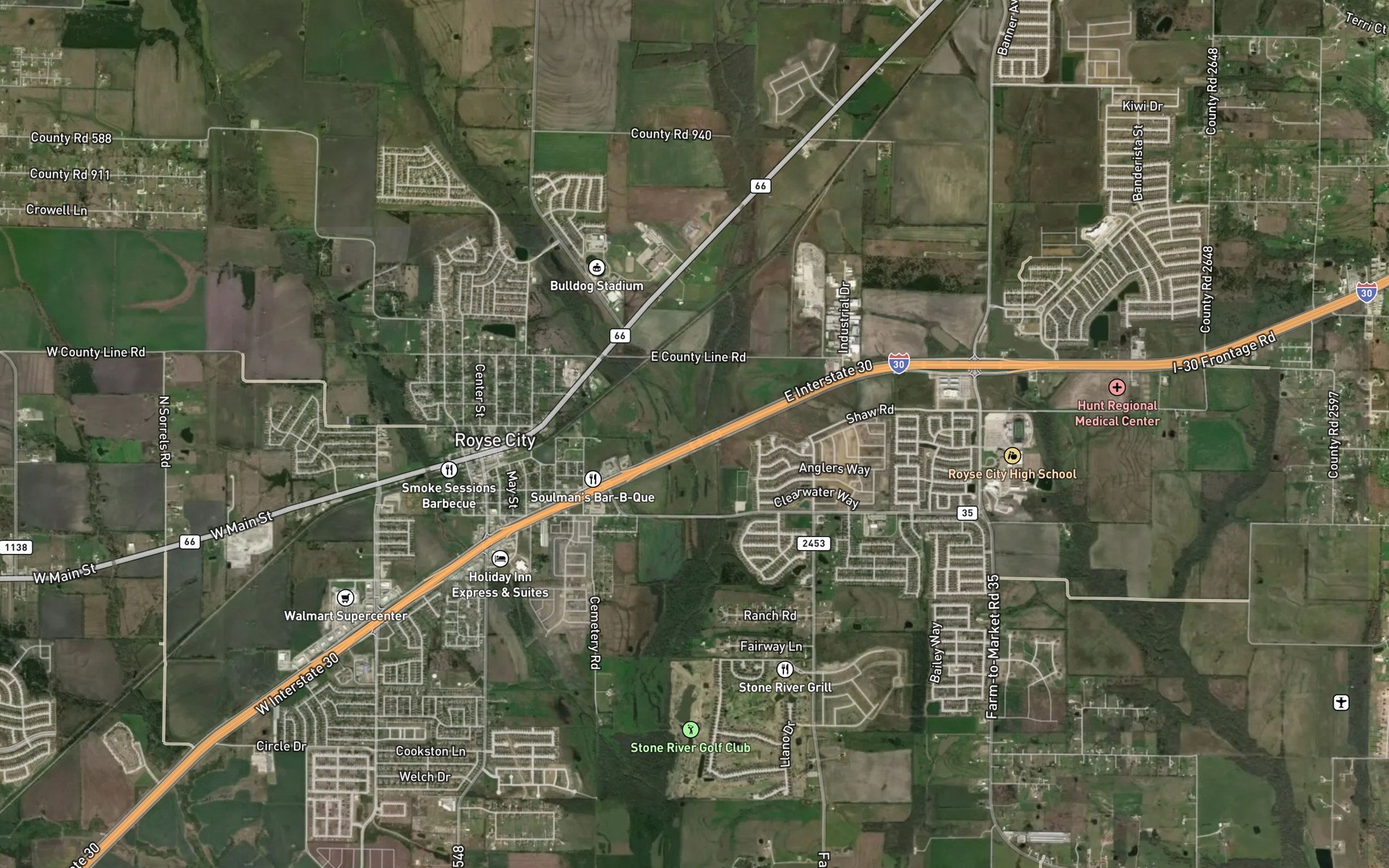 Satellite map of the Bois d'Arc Creek