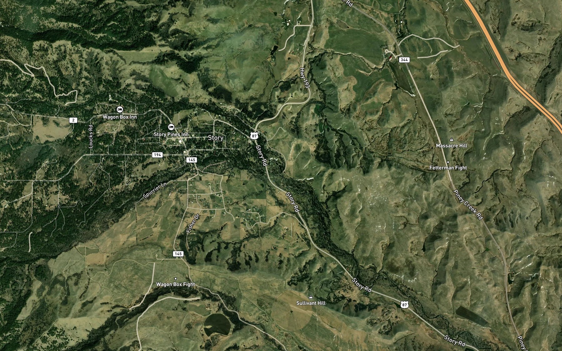 Satellite map of the South Piney Creek