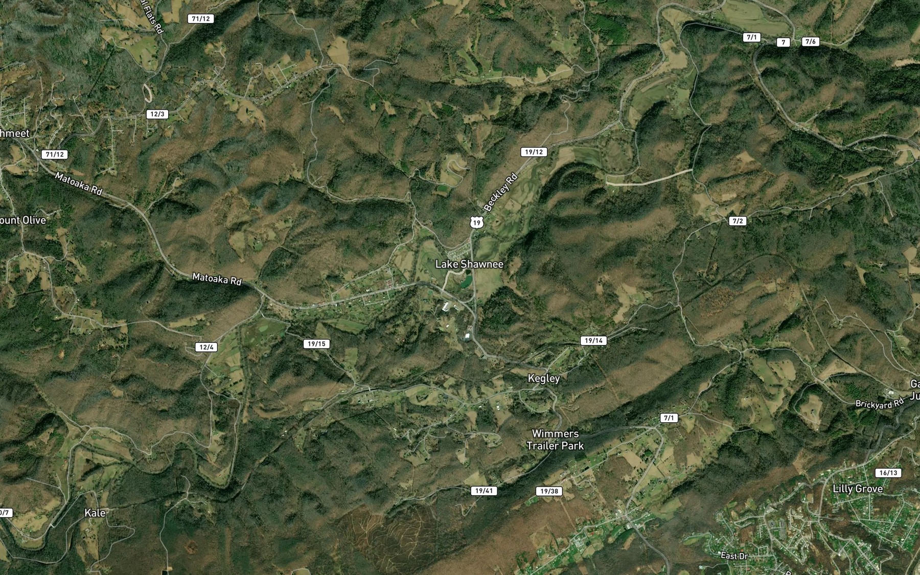 Satellite map of the Lake Shawnee