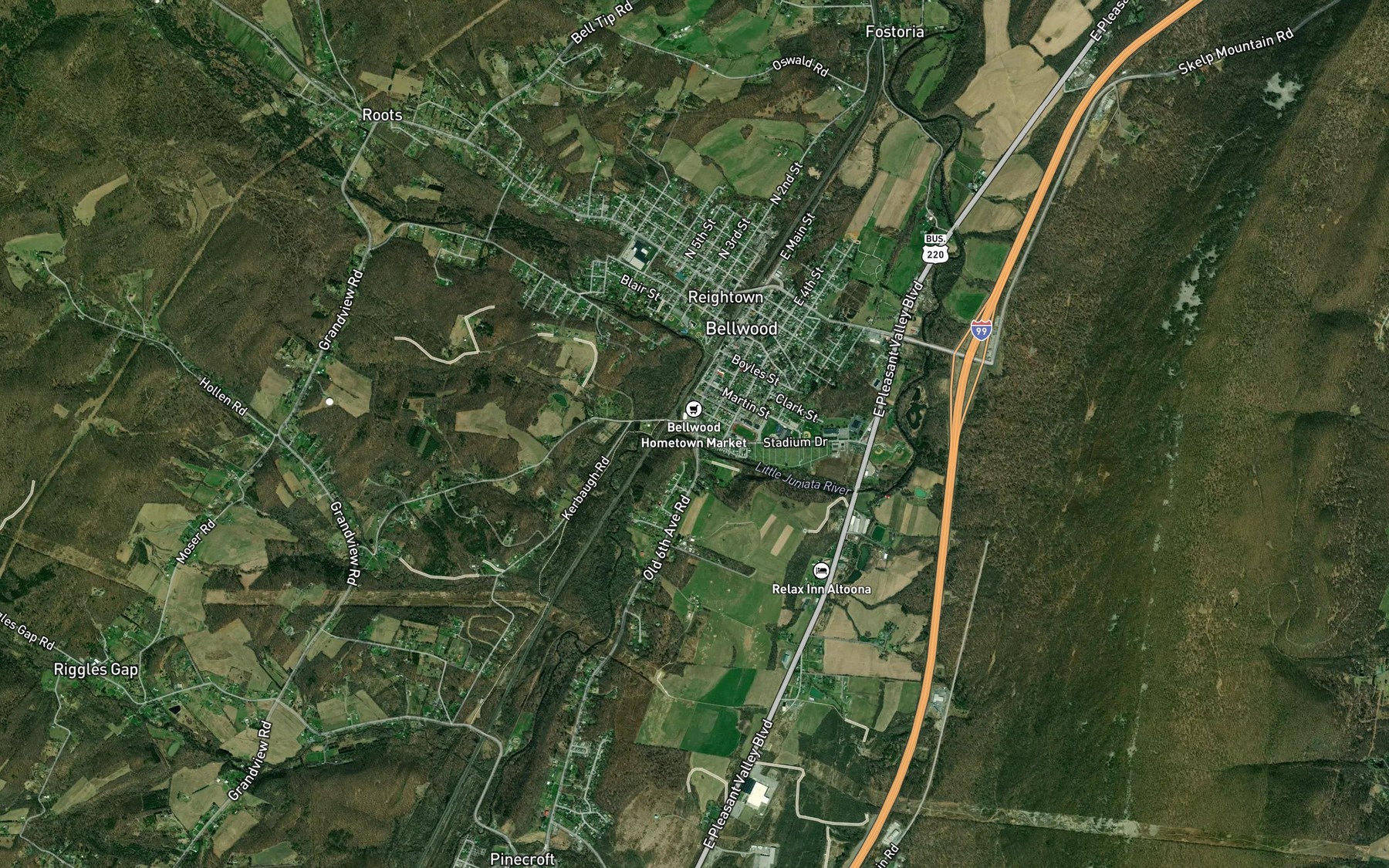 Satellite map of the Bells Gap Run