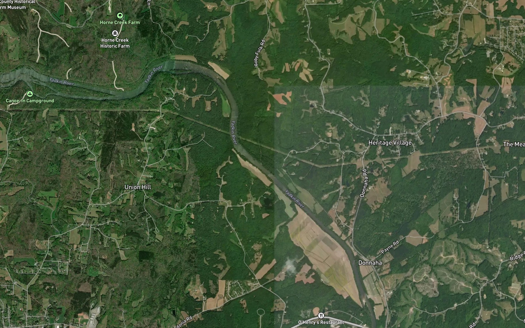 Satellite map of the Little Yadkin River