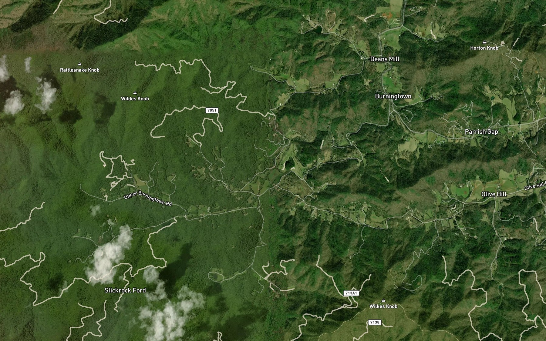 Satellite map of the Wildes Creek