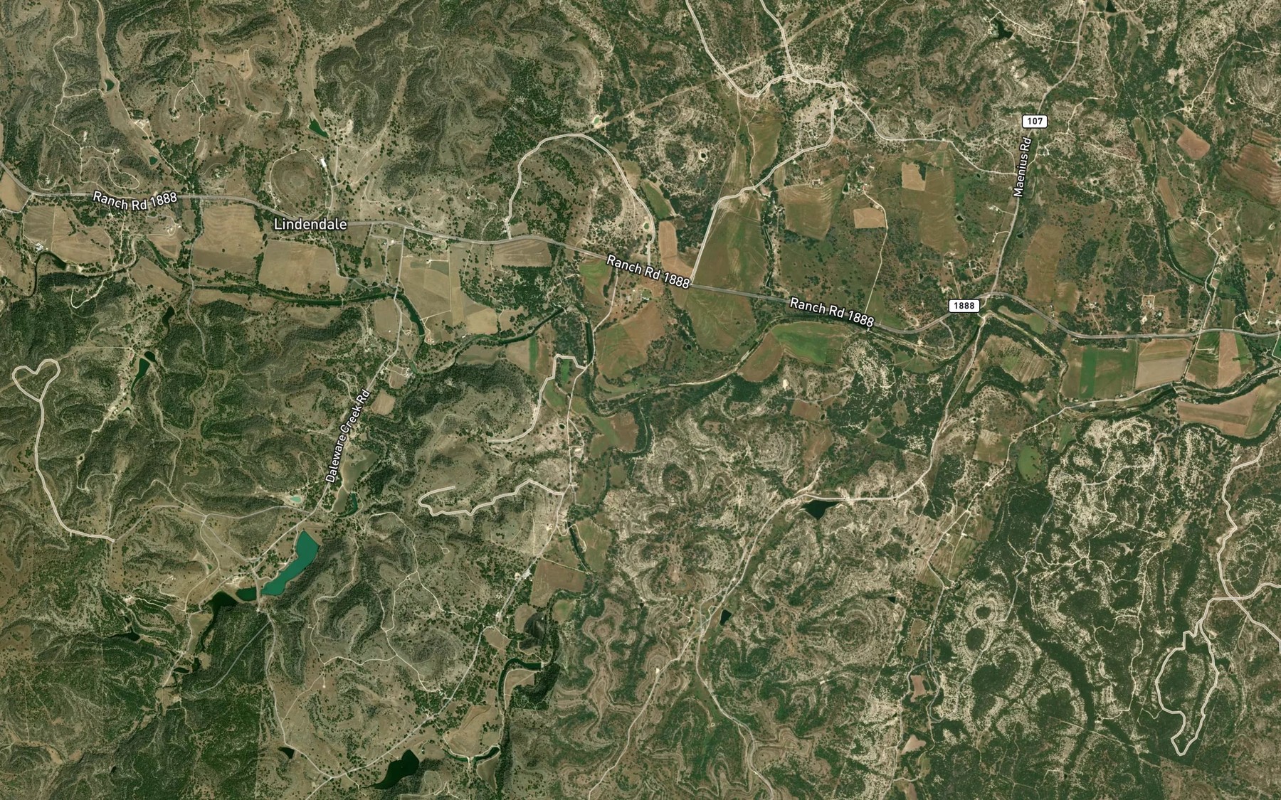 Satellite map of the South Fork Blanco River