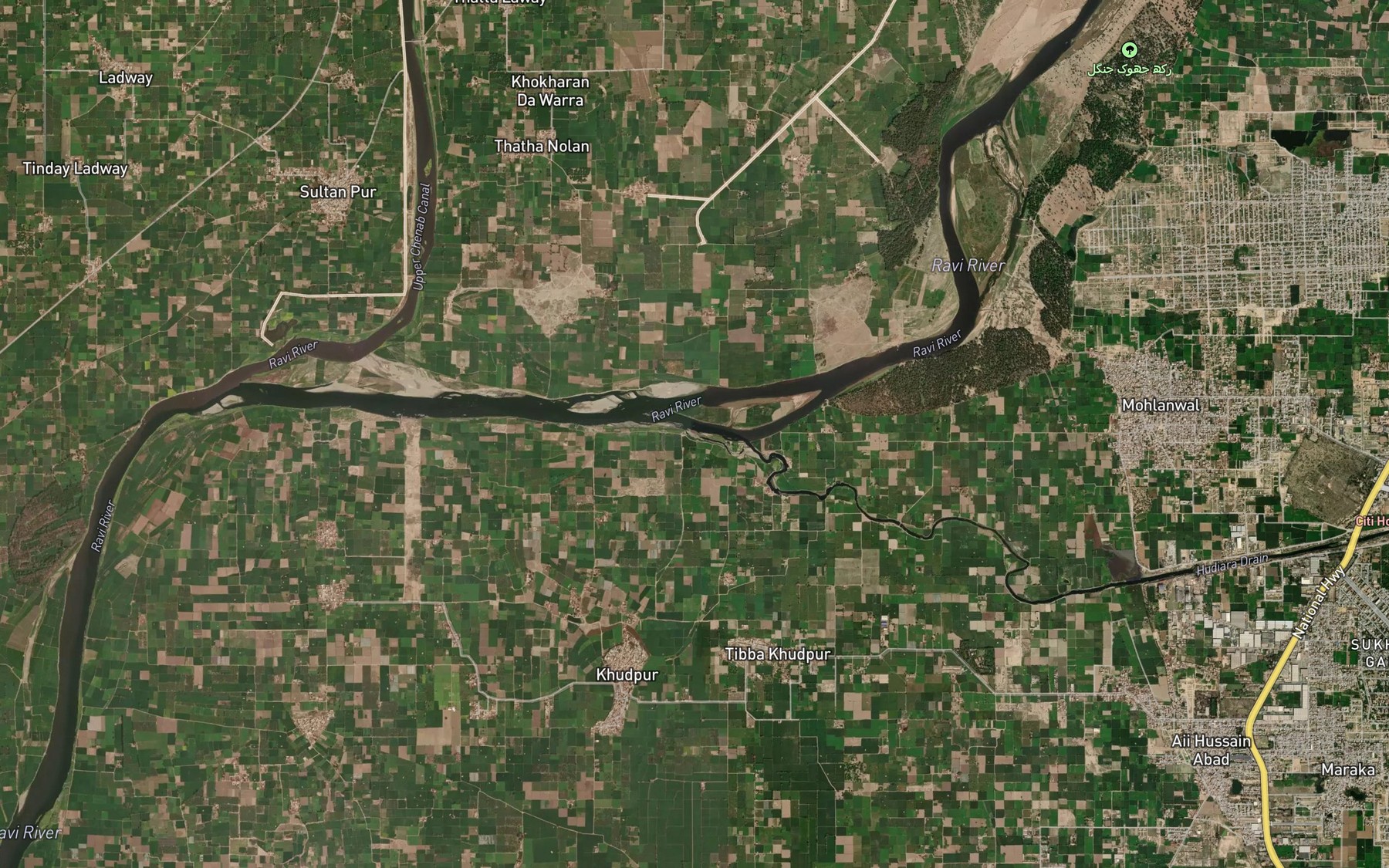 Satellite map of the Hudiara Drain