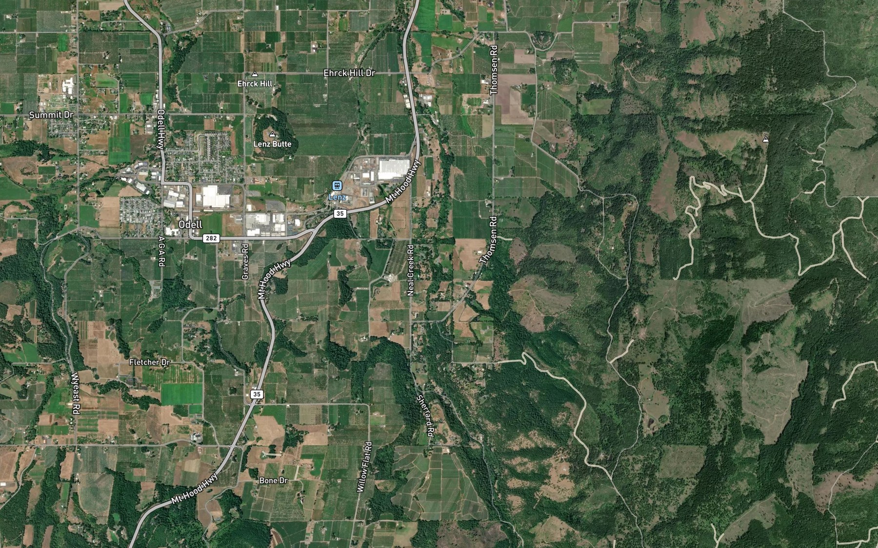 Satellite map of the Kershaw Creek
