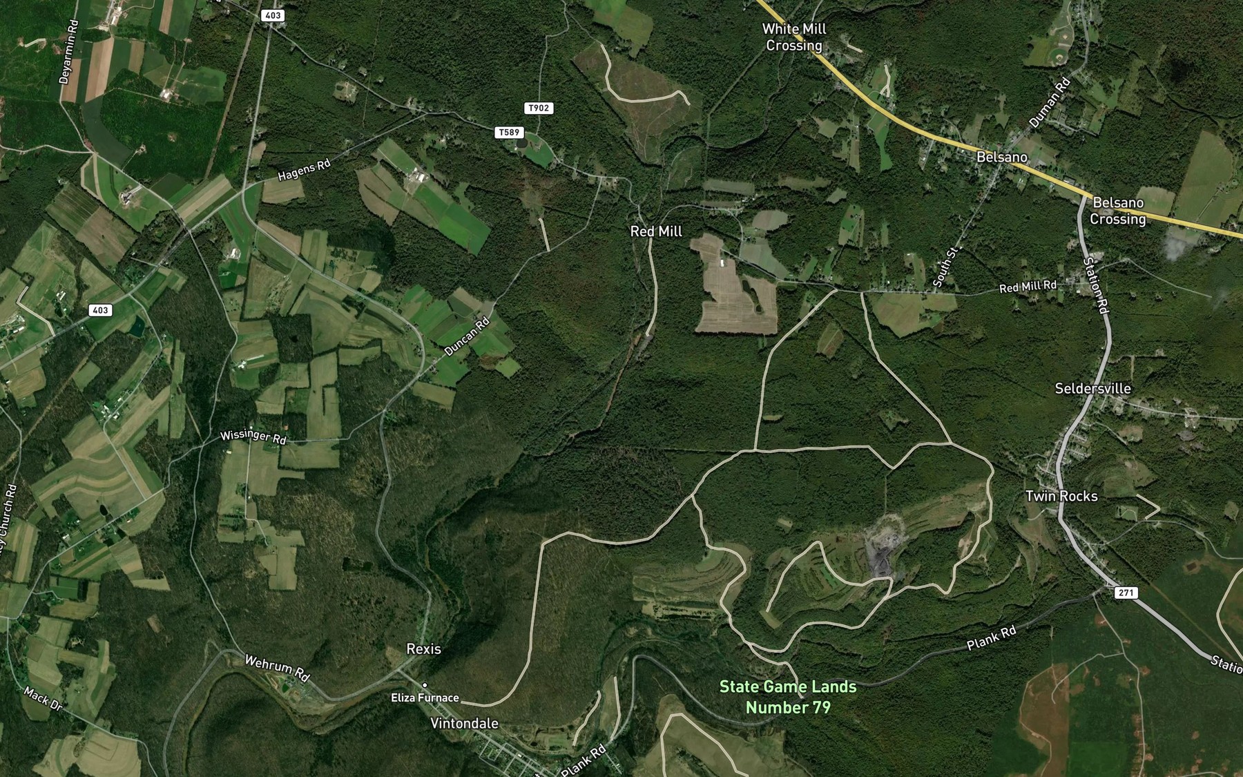 Satellite map of the Walker Run