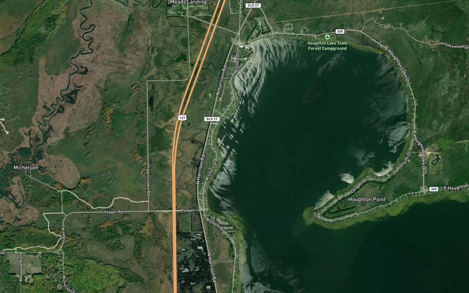 Satellite map of the North Bay Houghton Lake