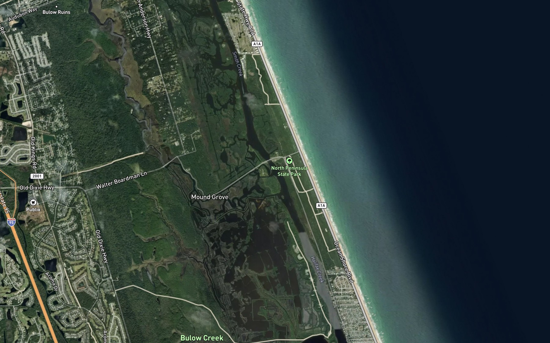 Satellite map of the Bulow Creek