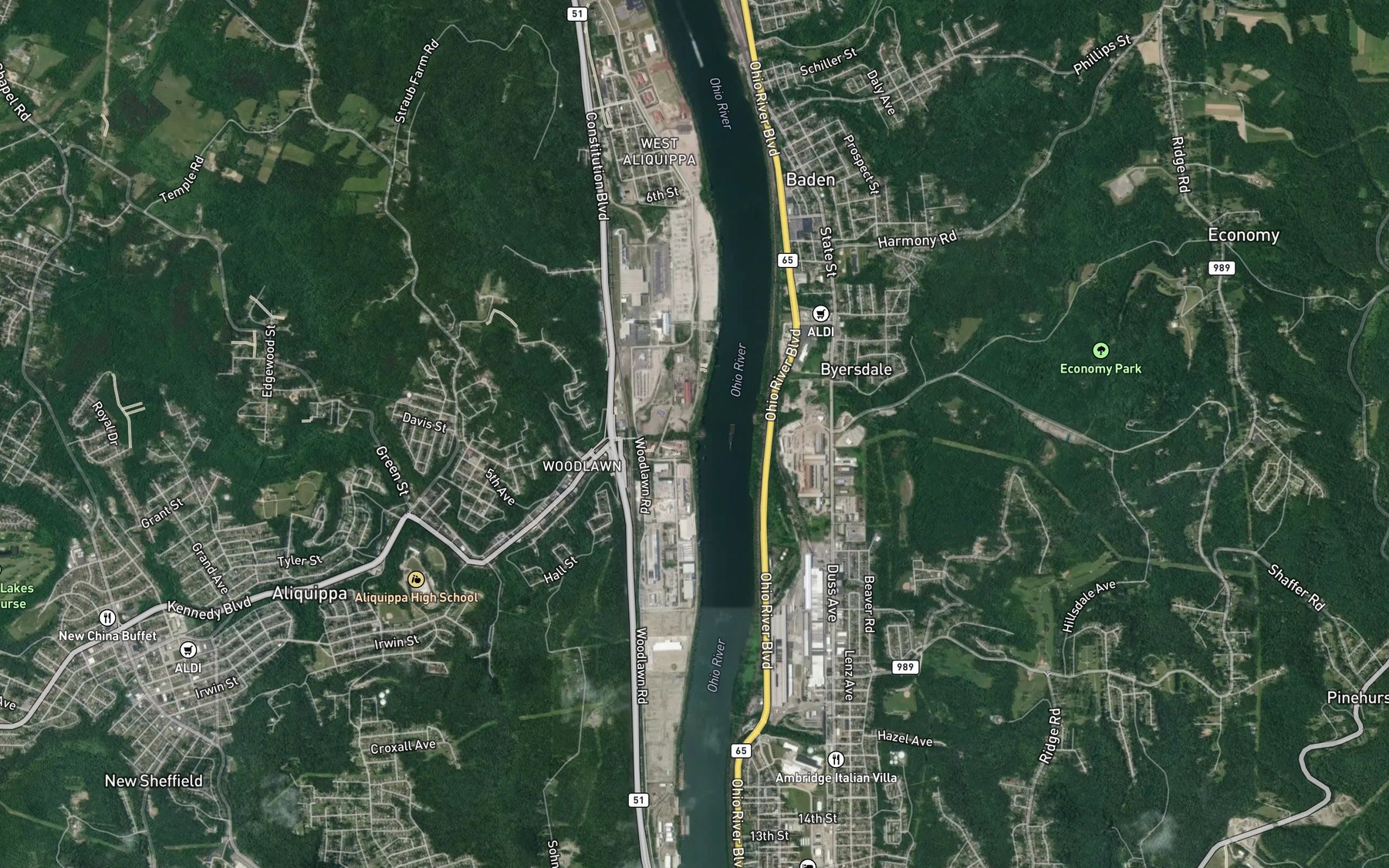 Satellite map of the Logtown Run