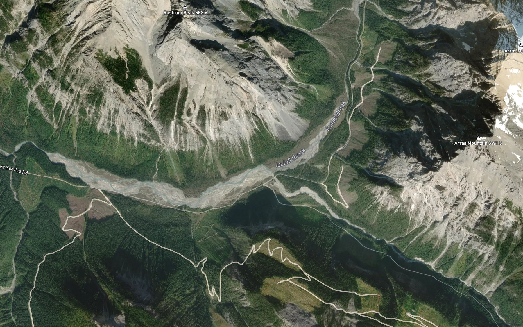 Satellite map of the Icefall Brook