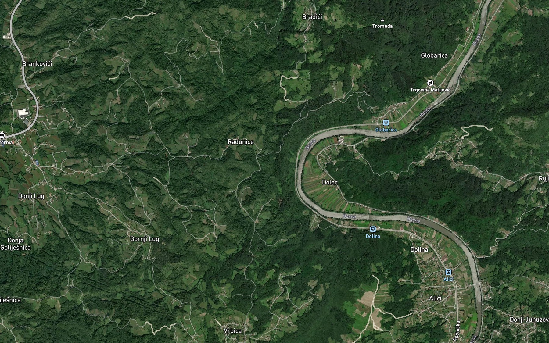Satellite map of the Jezera