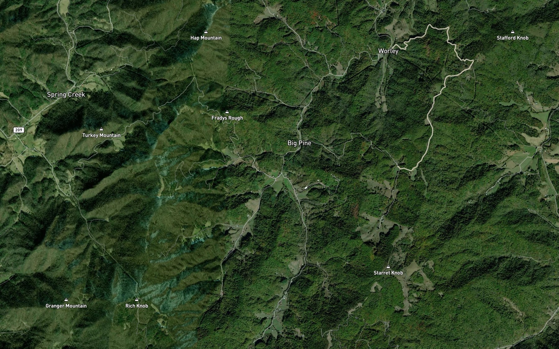 Satellite map of the South Fork Big Pine Creek