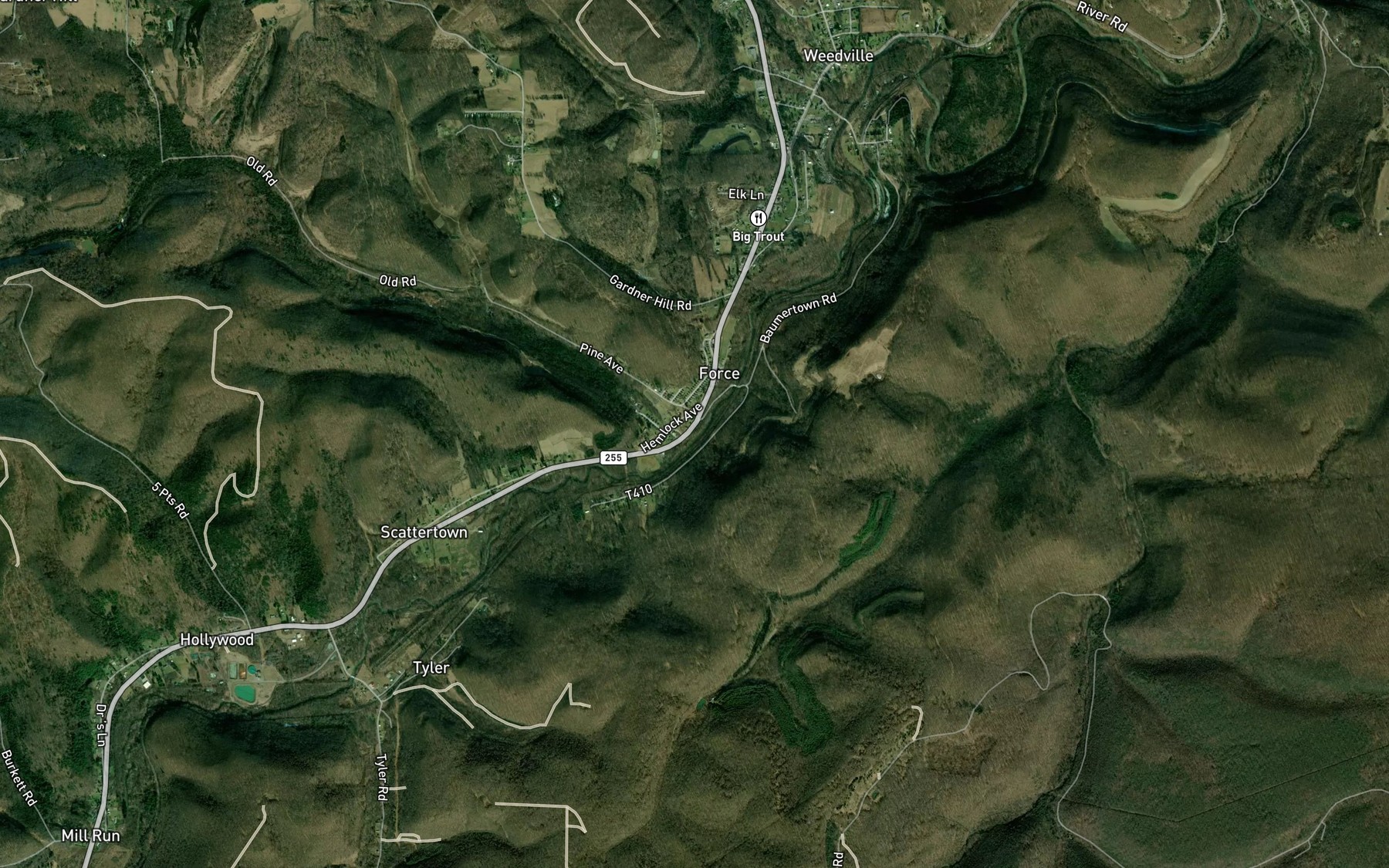 Satellite map of the Cherry Run