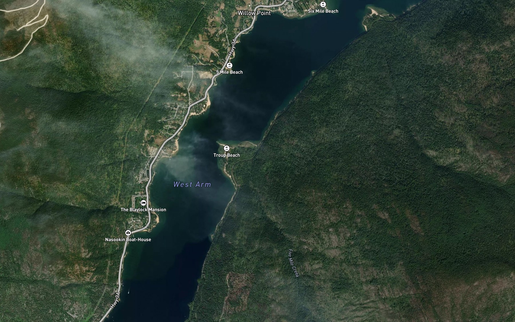 Satellite map of the Five Mile Creek