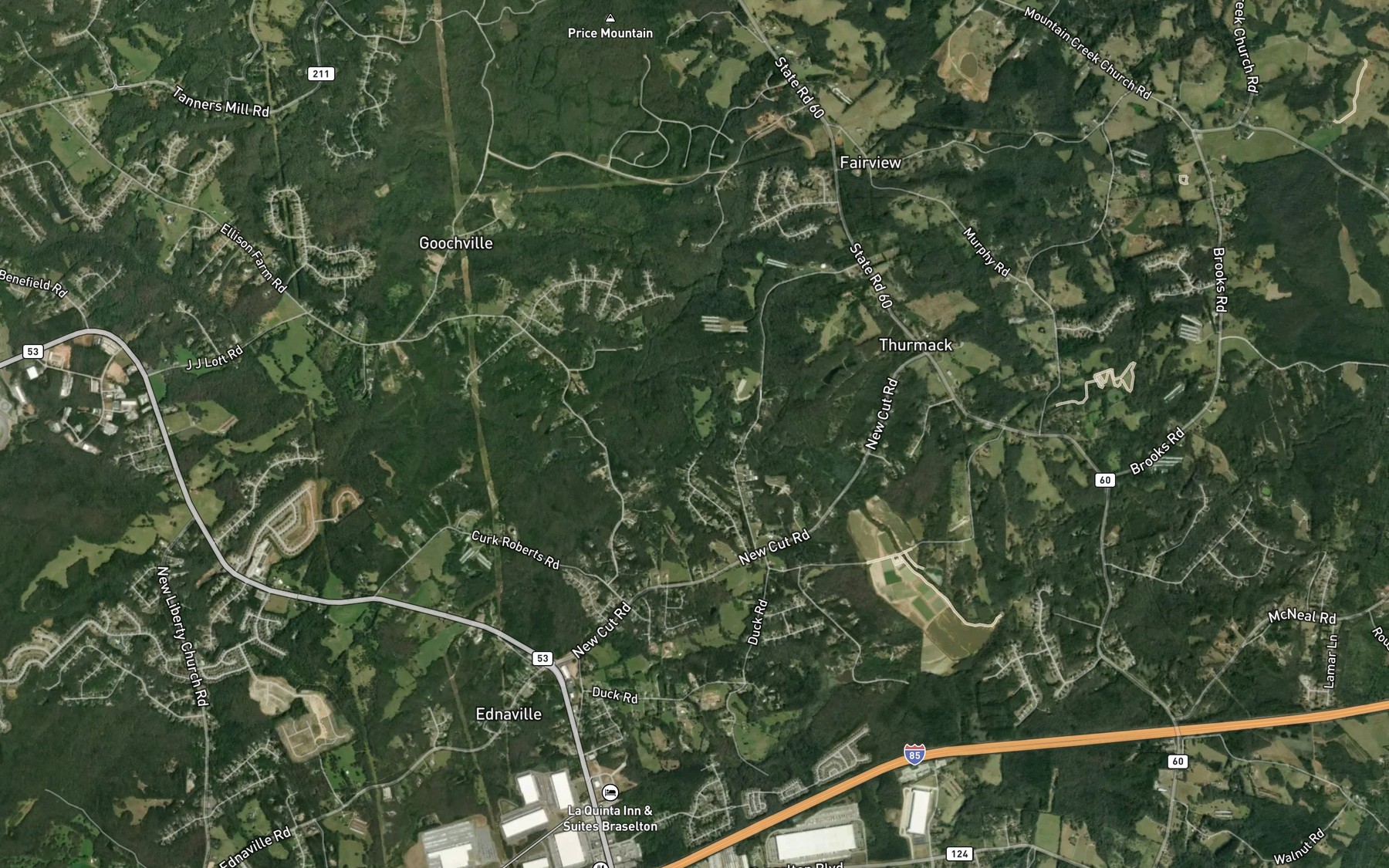 Satellite map of the Lott Creek