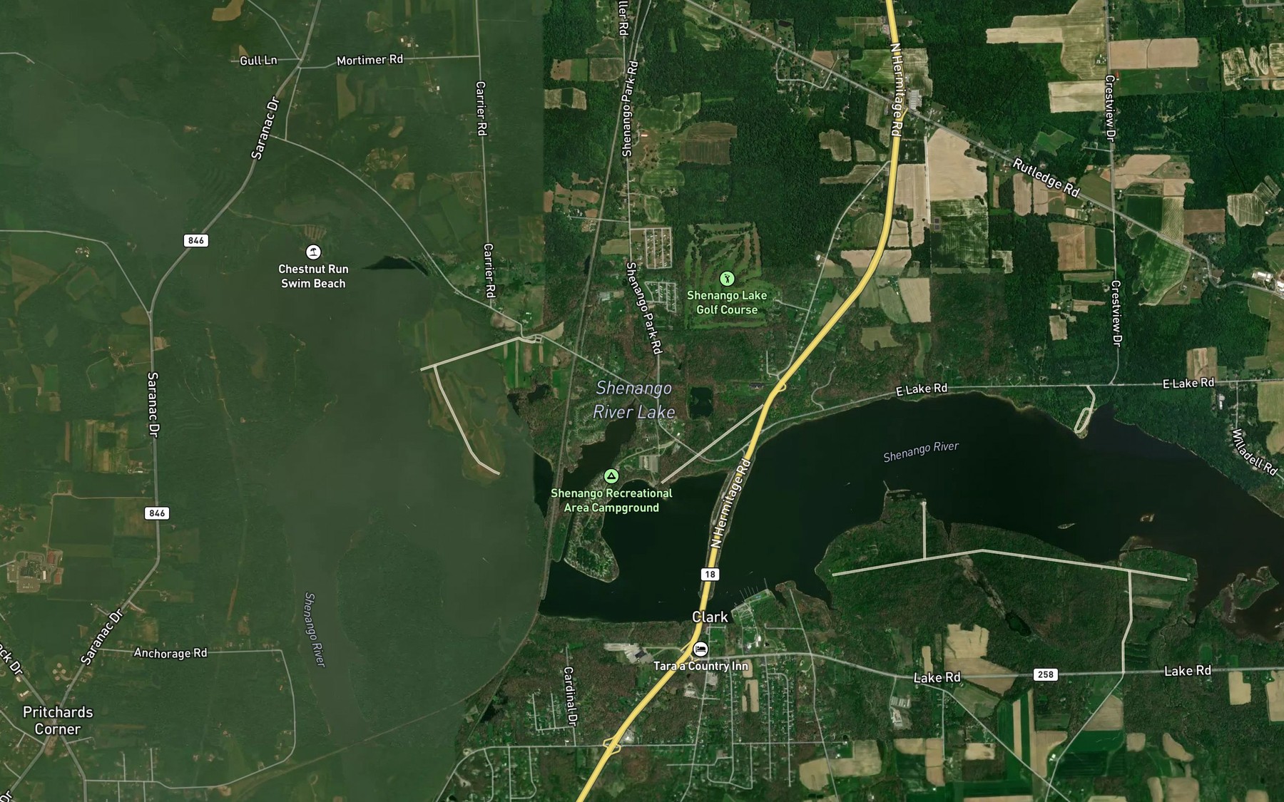 Satellite map of the Brush Run