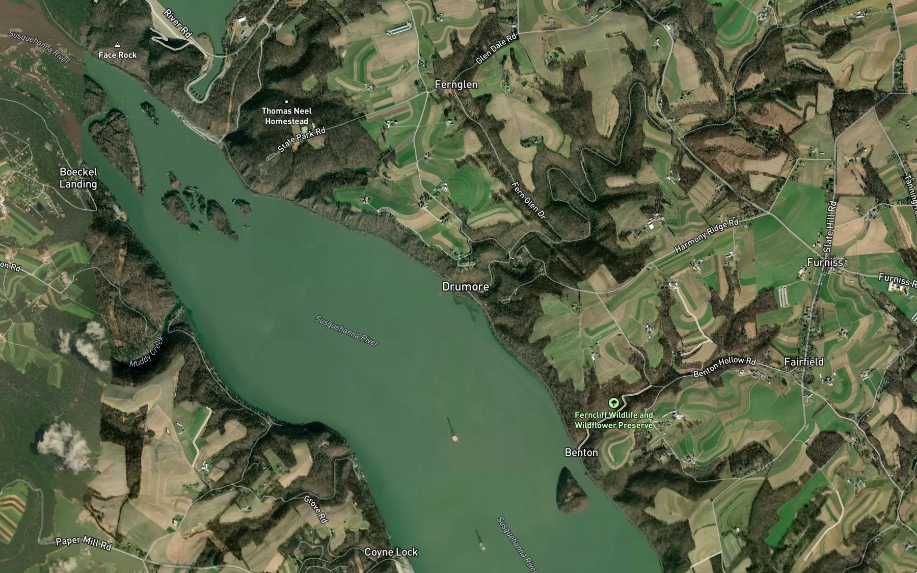 Satellite map of the Fishing Creek