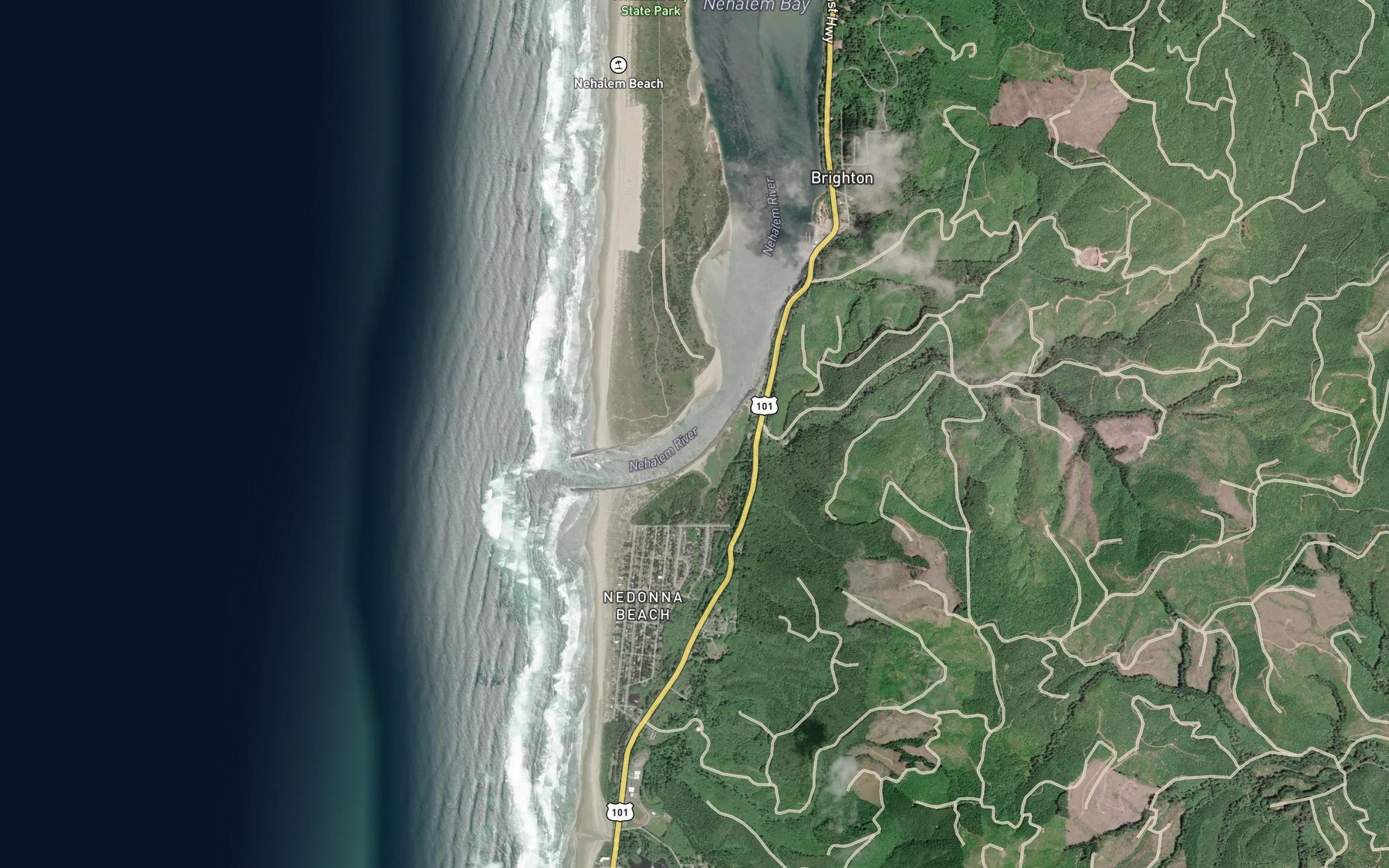 Satellite map of the Nehalem River
