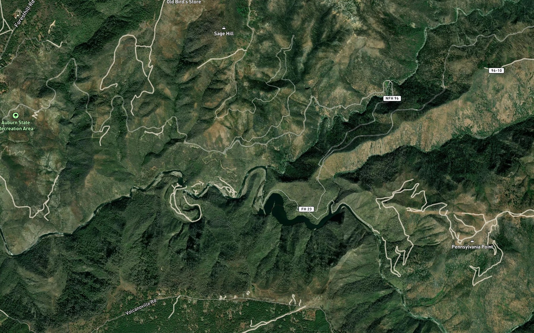 Satellite map of the North Fork of Middle Fork American River